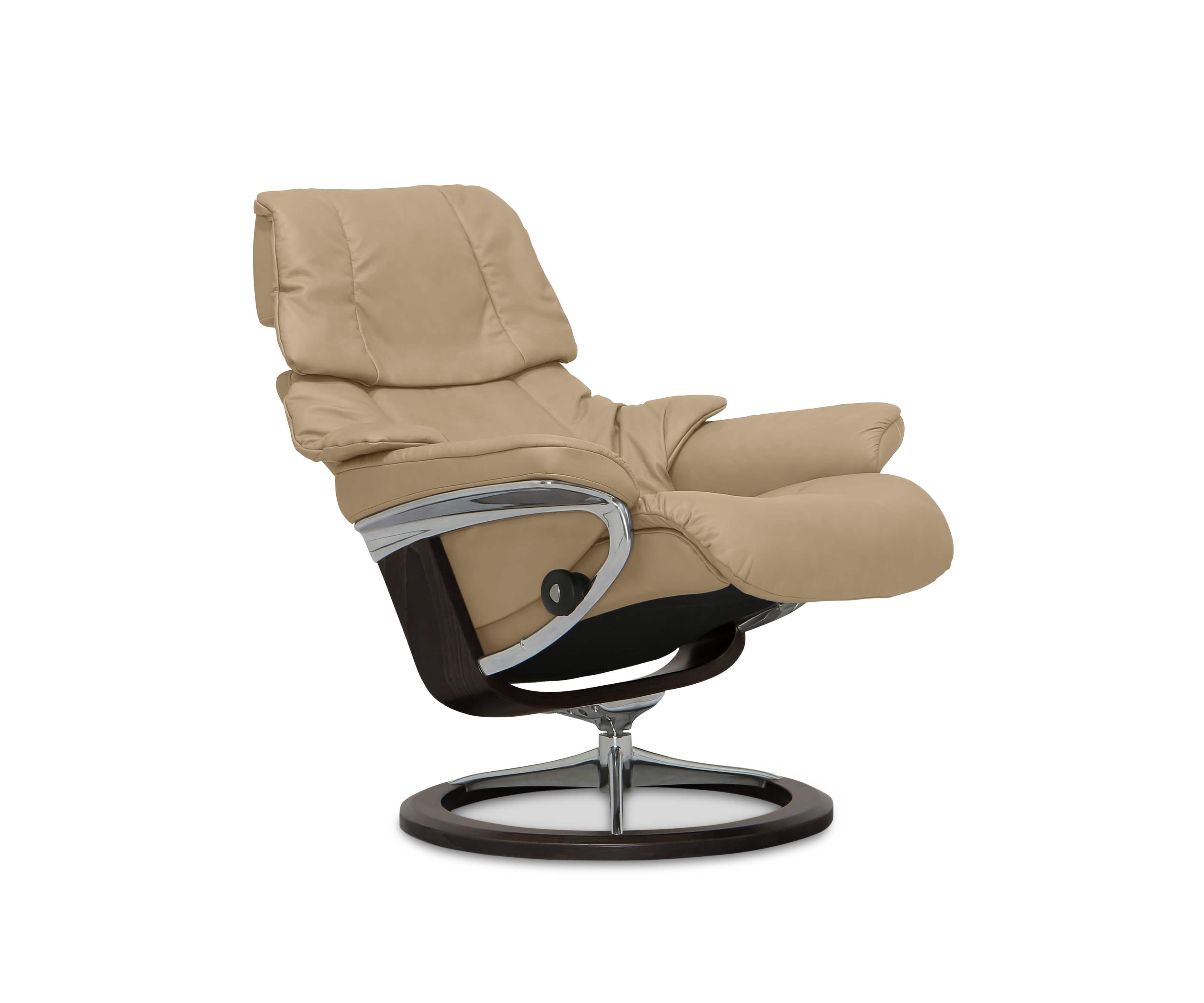 Stressless® Reno Recliner & Ottoman with Signature Base - Sand (49139231981862)