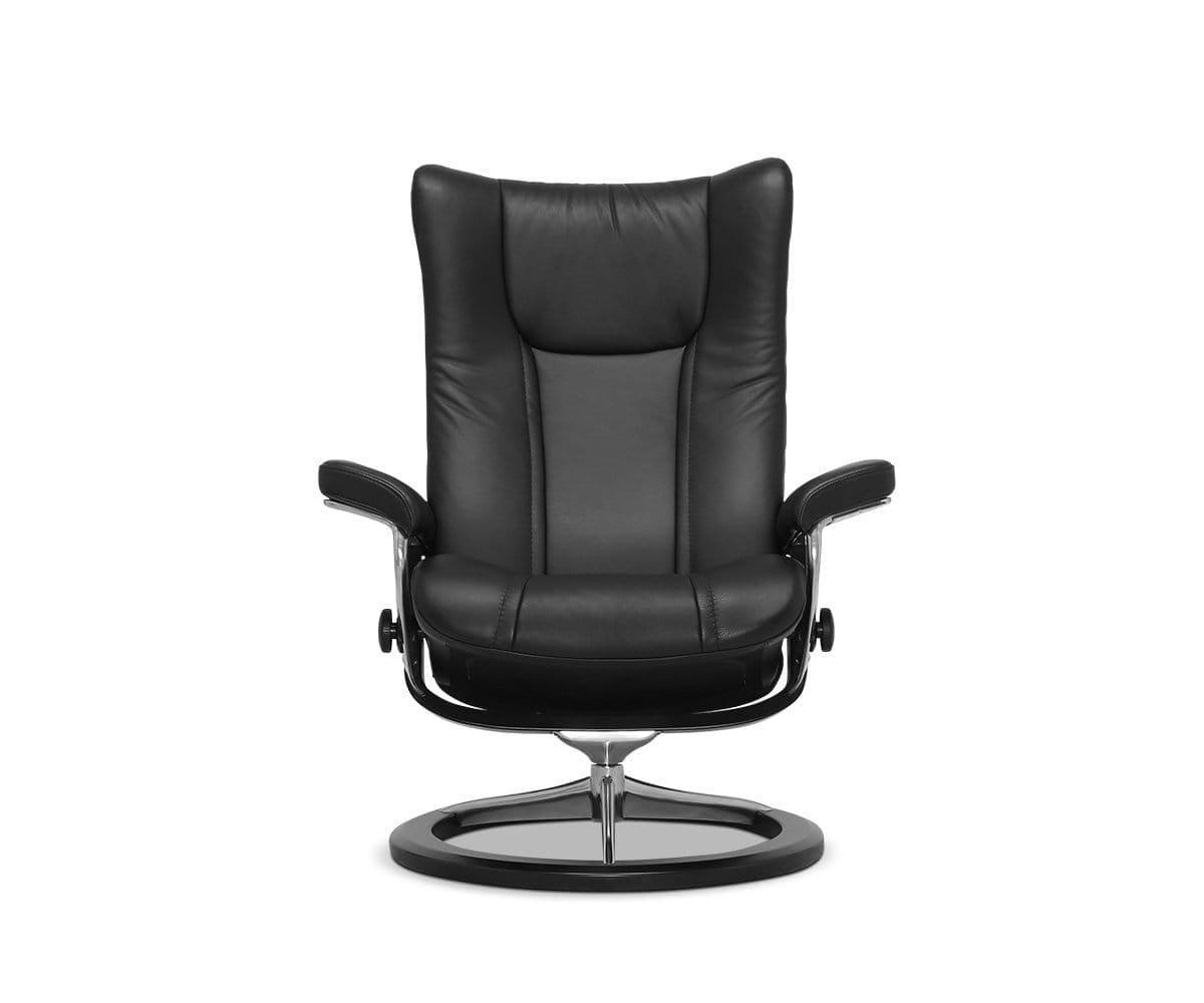 Stressless® Wing Recliner & Ottoman with Signature Base - Black (49139221561638)