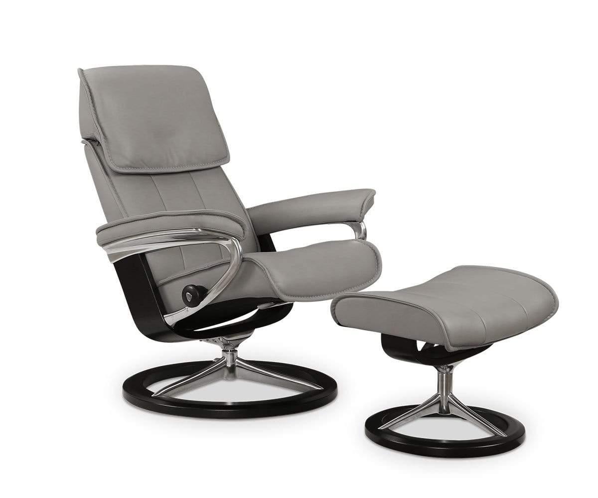 Stressless® Admiral Recliner & Ottoman - Silver Grey Medium / Paloma Silver Grey - Scandinavian Designs (49139163070758)