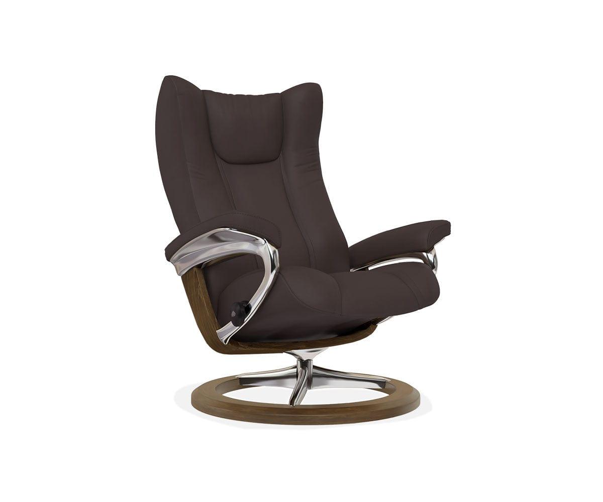 Stressless® Wing Recliner & Ottoman with Signature Base - Chocolate (49139204849958)