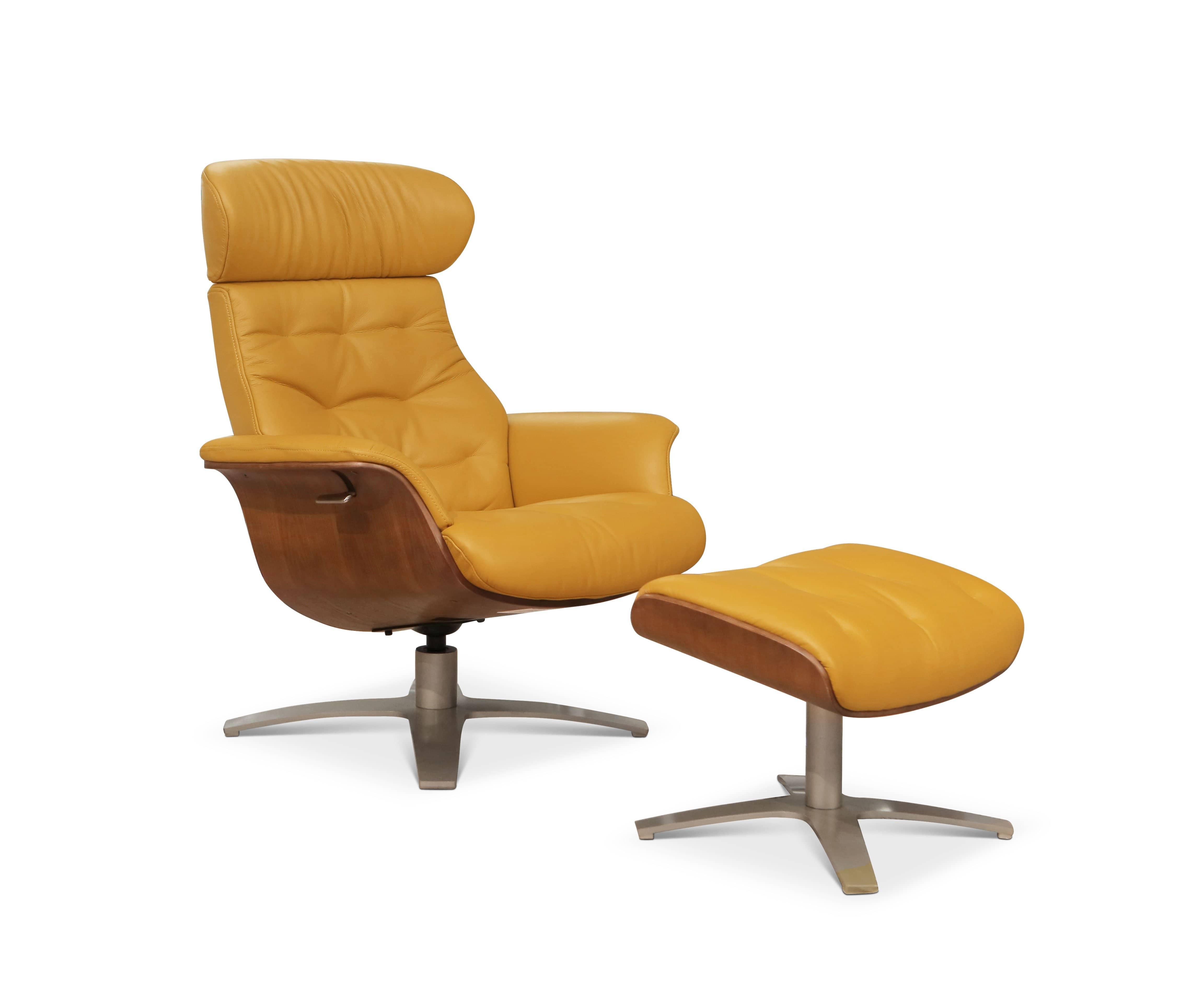 Anselmo Leather Recliner & Ottoman Yellow L-2923 - Scandinavian Designs (49139171590438)