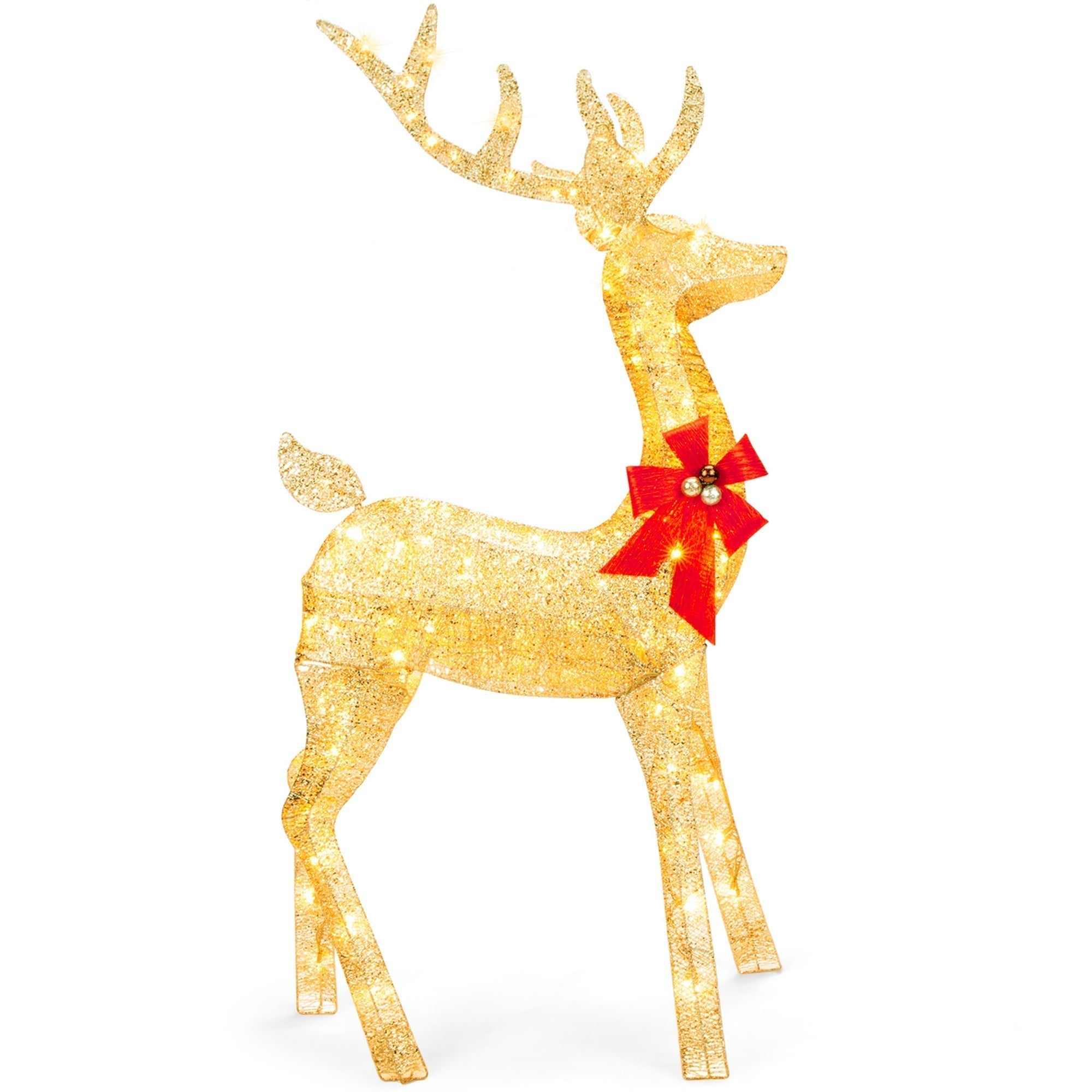 5ft 3D Pre-Lit Gold Glitter Christmas Reindeer Yard Decoration w/ 150 Lights (49140486865190)