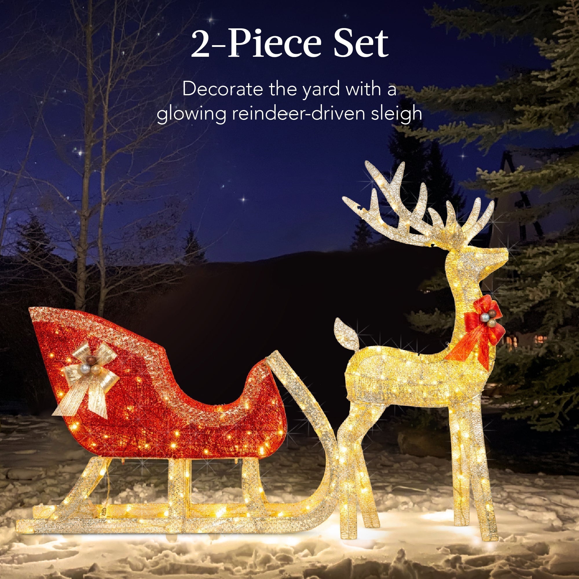 Lighted Christmas Reindeer & Sleigh Outdoor Decor Set w/ LED Lights (49140491911462)