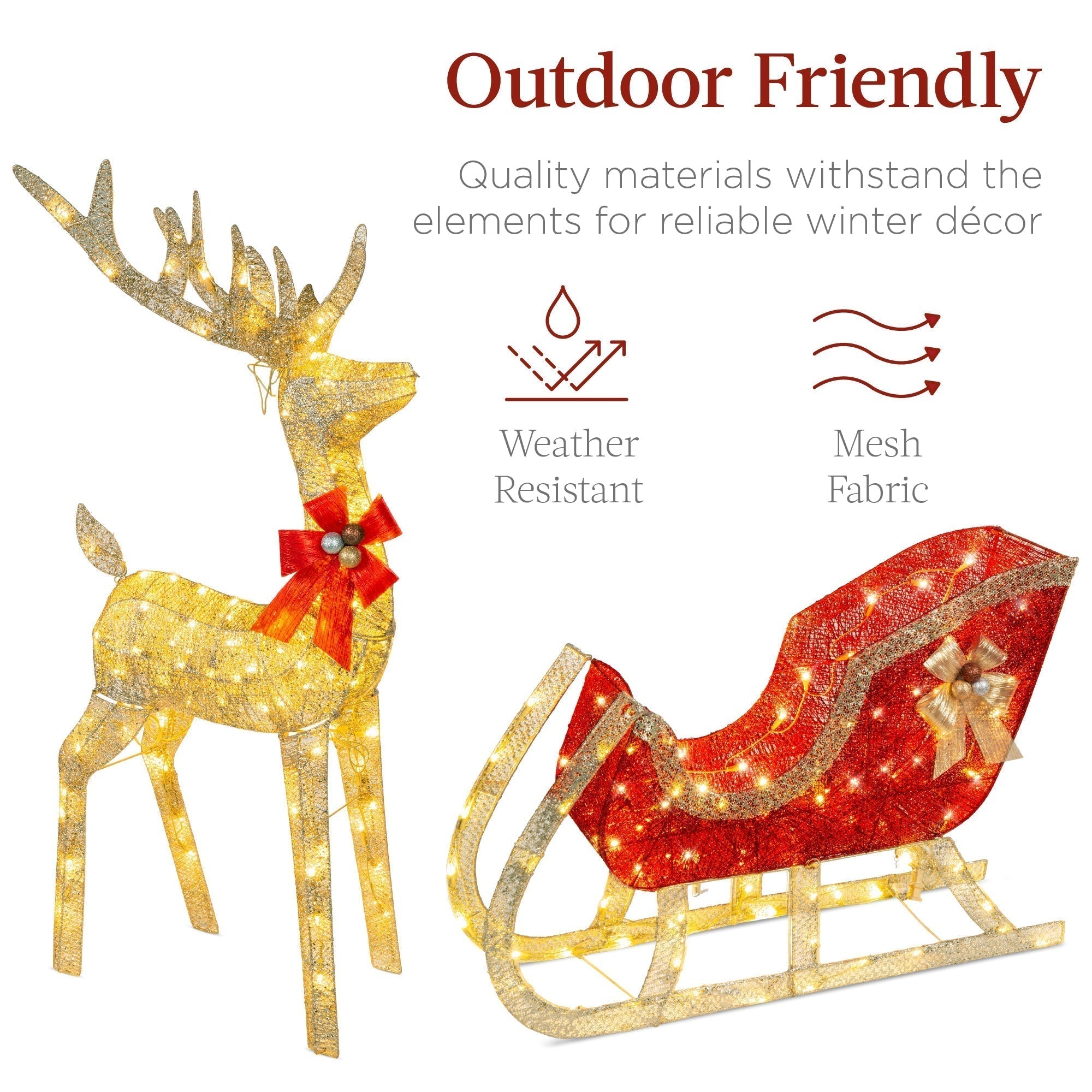 Lighted Christmas Reindeer & Sleigh Outdoor Decor Set w/ LED Lights (49140492042534)