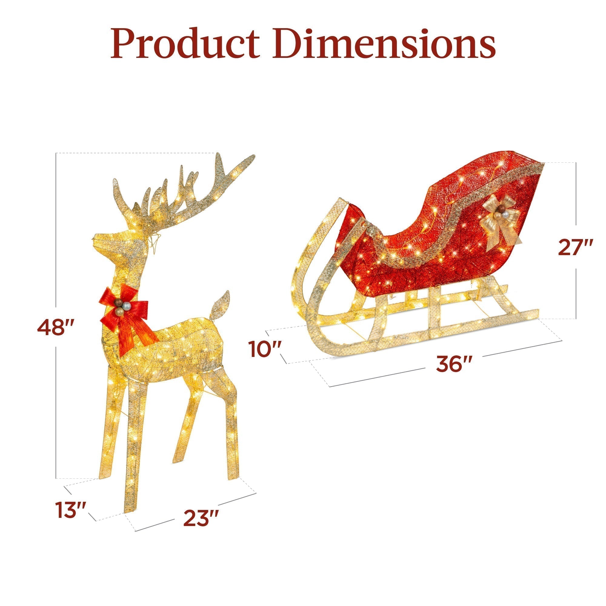 Lighted Christmas Reindeer & Sleigh Outdoor Decor Set w/ LED Lights (49140492140838)