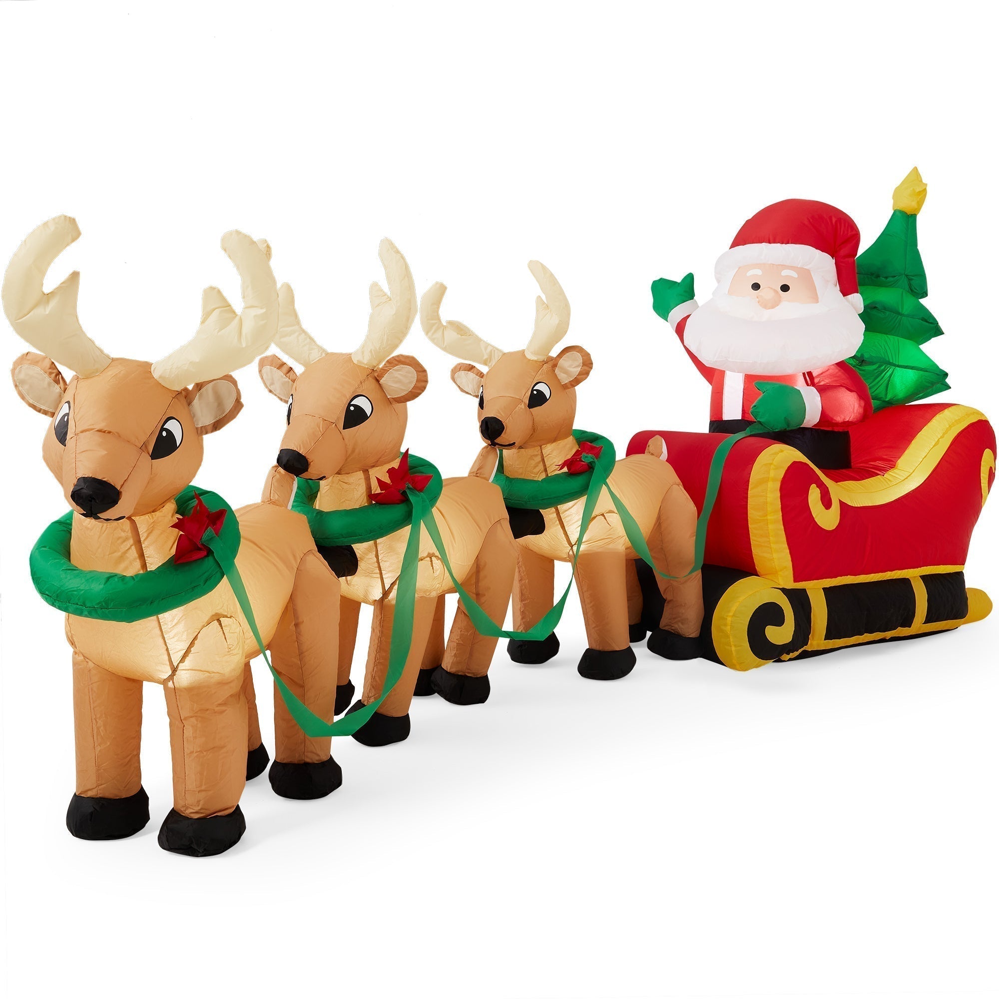 Lighted Inflatable Santa Claus & Reindeer Christmas Decoration - 9ft (49140489814310)