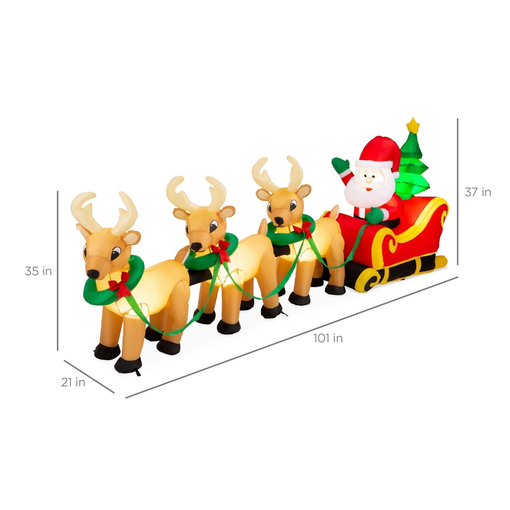 Lighted Inflatable Santa Claus & Reindeer Christmas Decoration - 9ft (49140490010918)