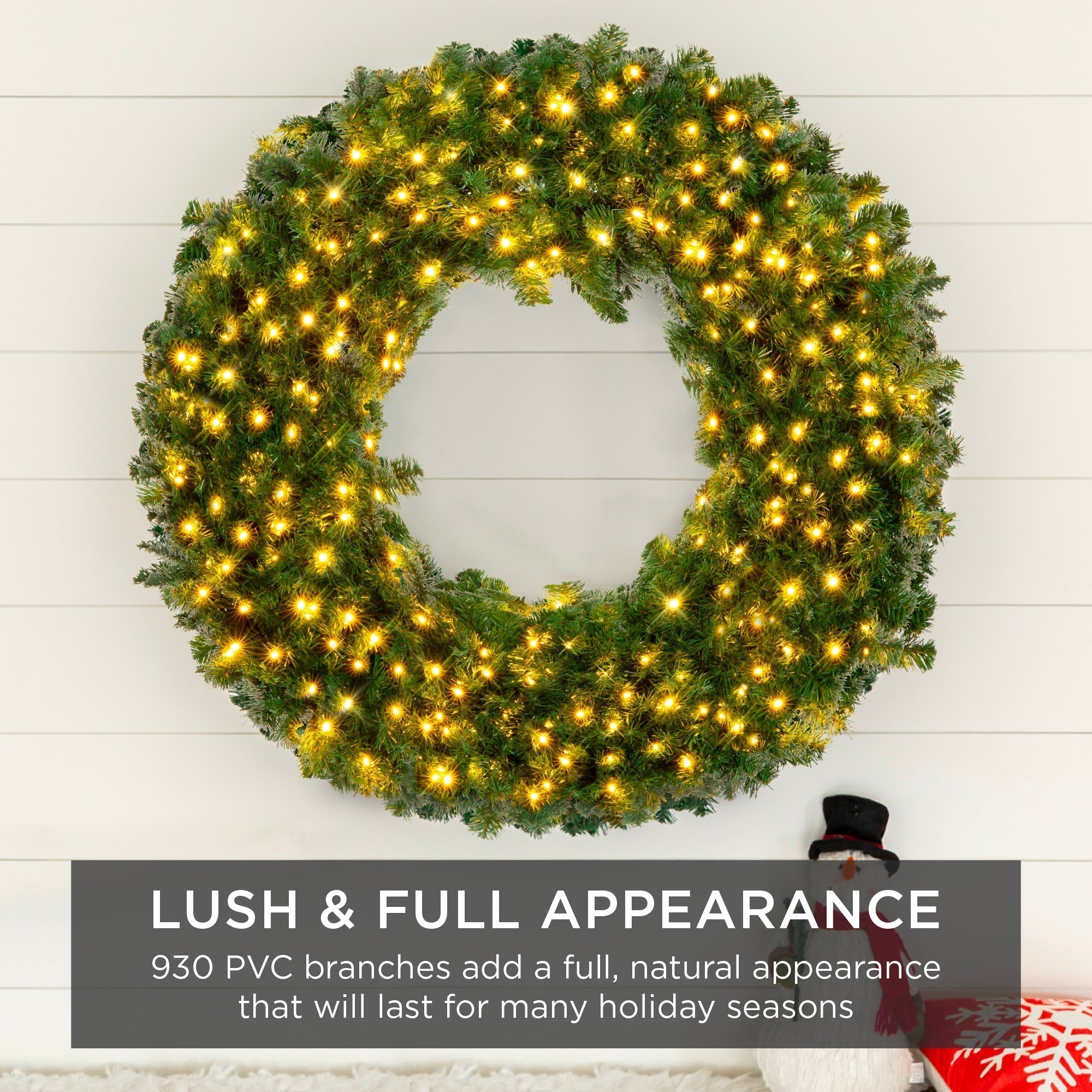 Pre-Lit Artificial Fir Christmas Wreath w/ LED Lights, Plug-In, PVC Tips (49140481524006)