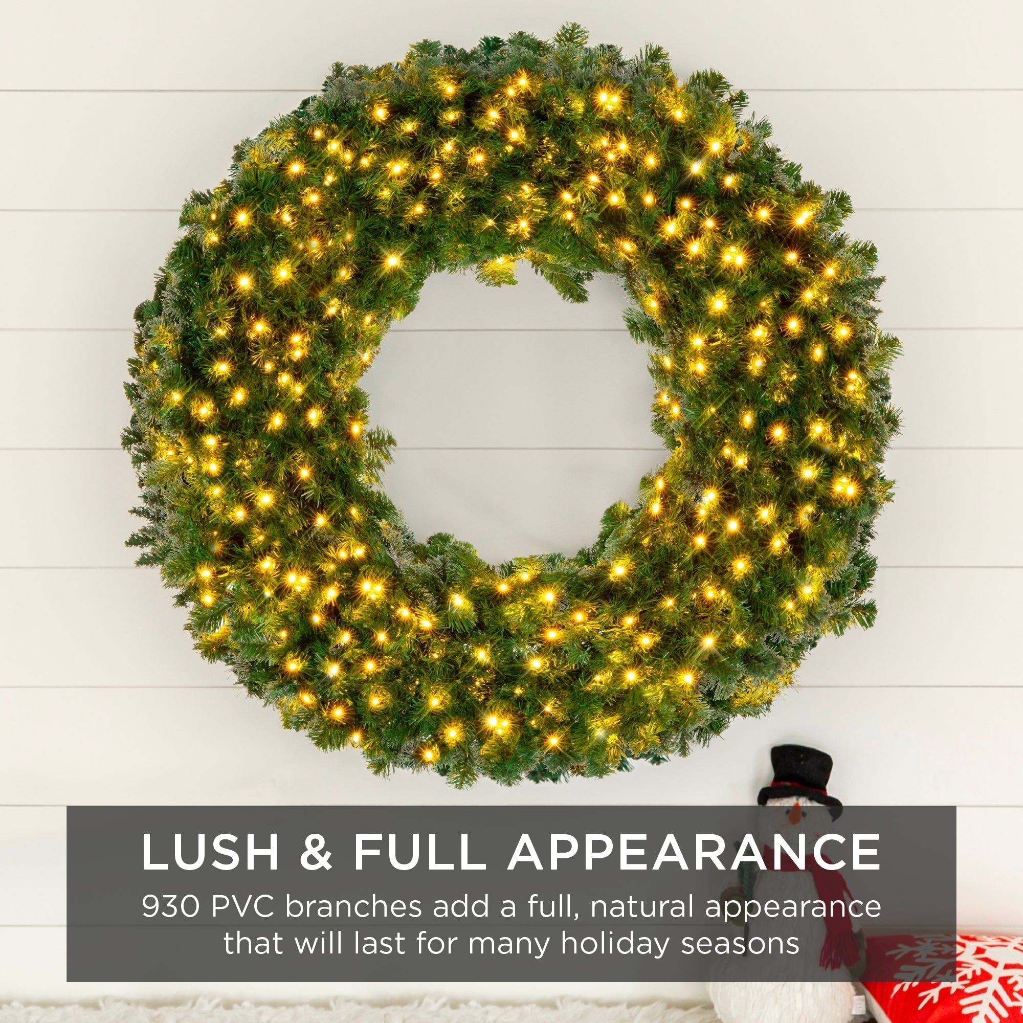 Pre-Lit Artificial Fir Christmas Wreath w/ LED Lights, Plug-In, PVC Tips (49140481786150)