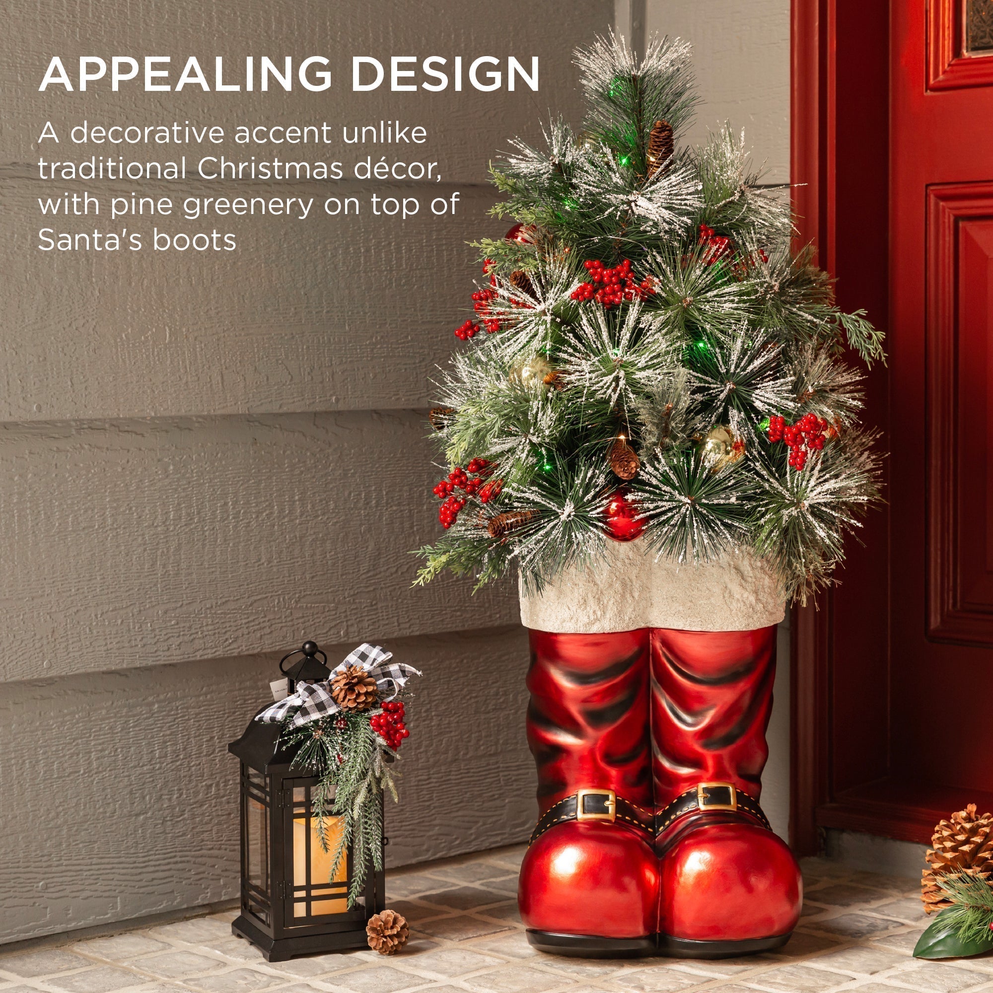 Santa Boots w/ Pre-Decorated Christmas Greenery, Lights - 40in (49140494598438)