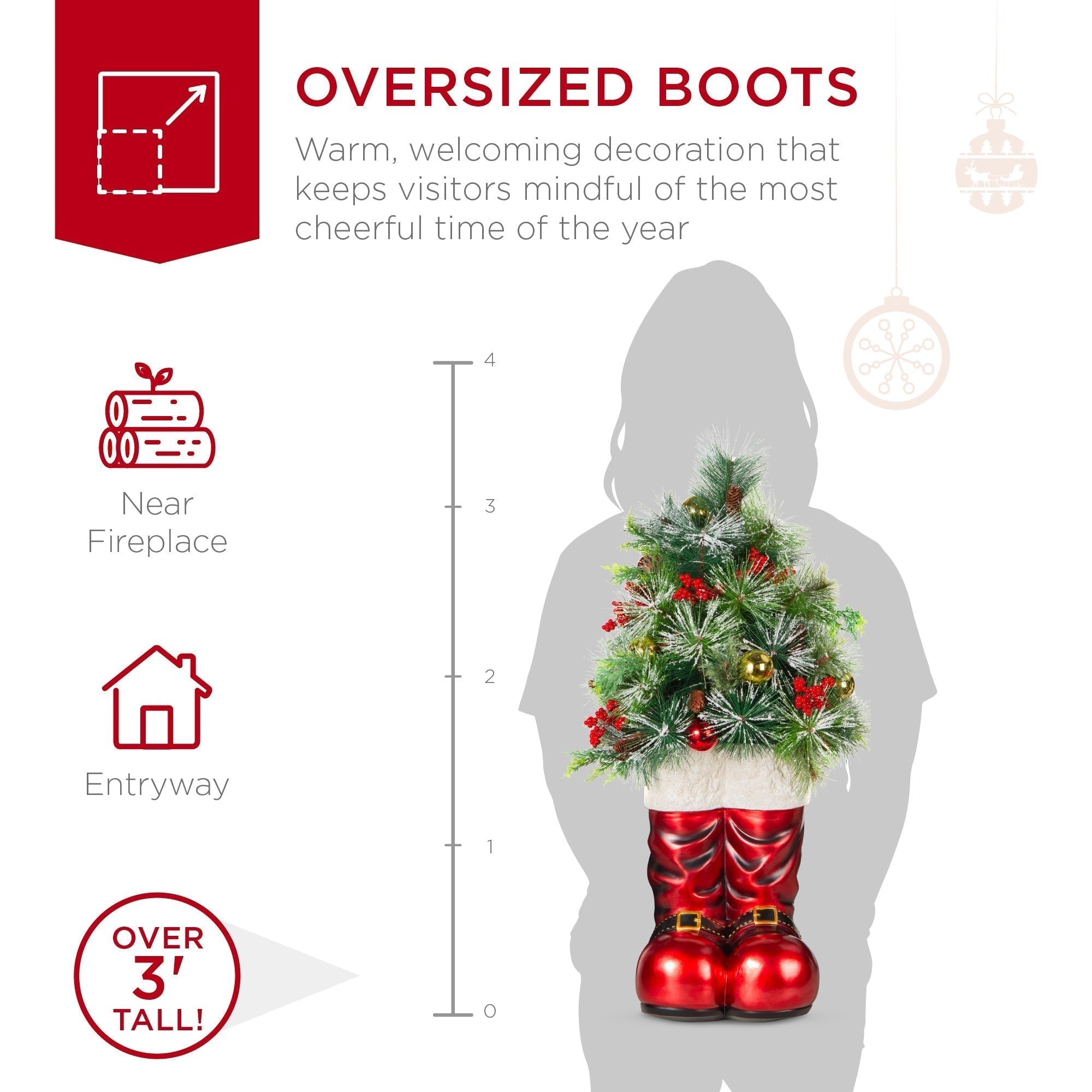 Santa Boots w/ Pre-Decorated Christmas Greenery, Lights - 40in (49140494729510)