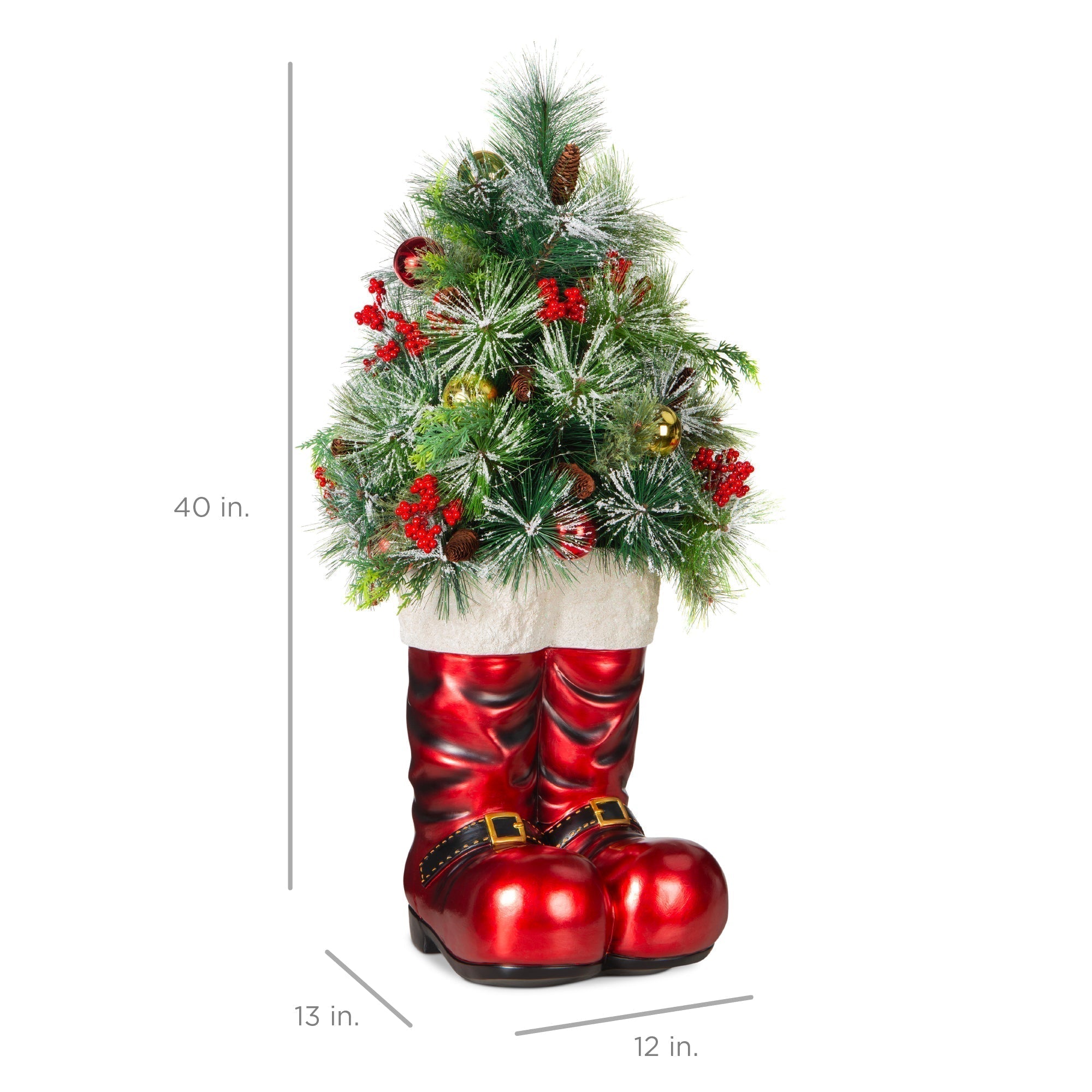 Santa Boots w/ Pre-Decorated Christmas Greenery, Lights - 40in (49140494762278)