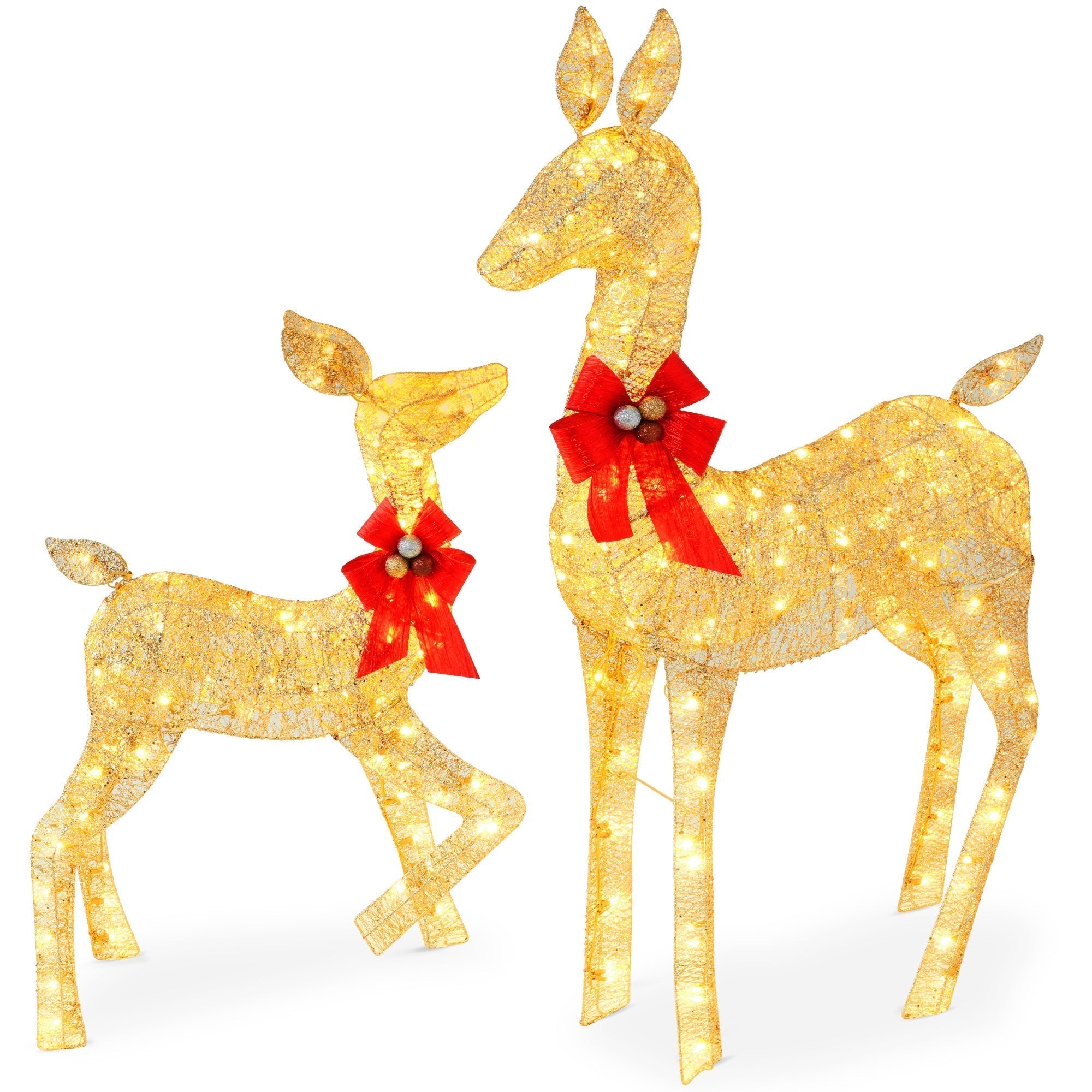 2-Piece Lighted Christmas Deer Family Outdoor Decor Set with LED Lights (49140503380262)