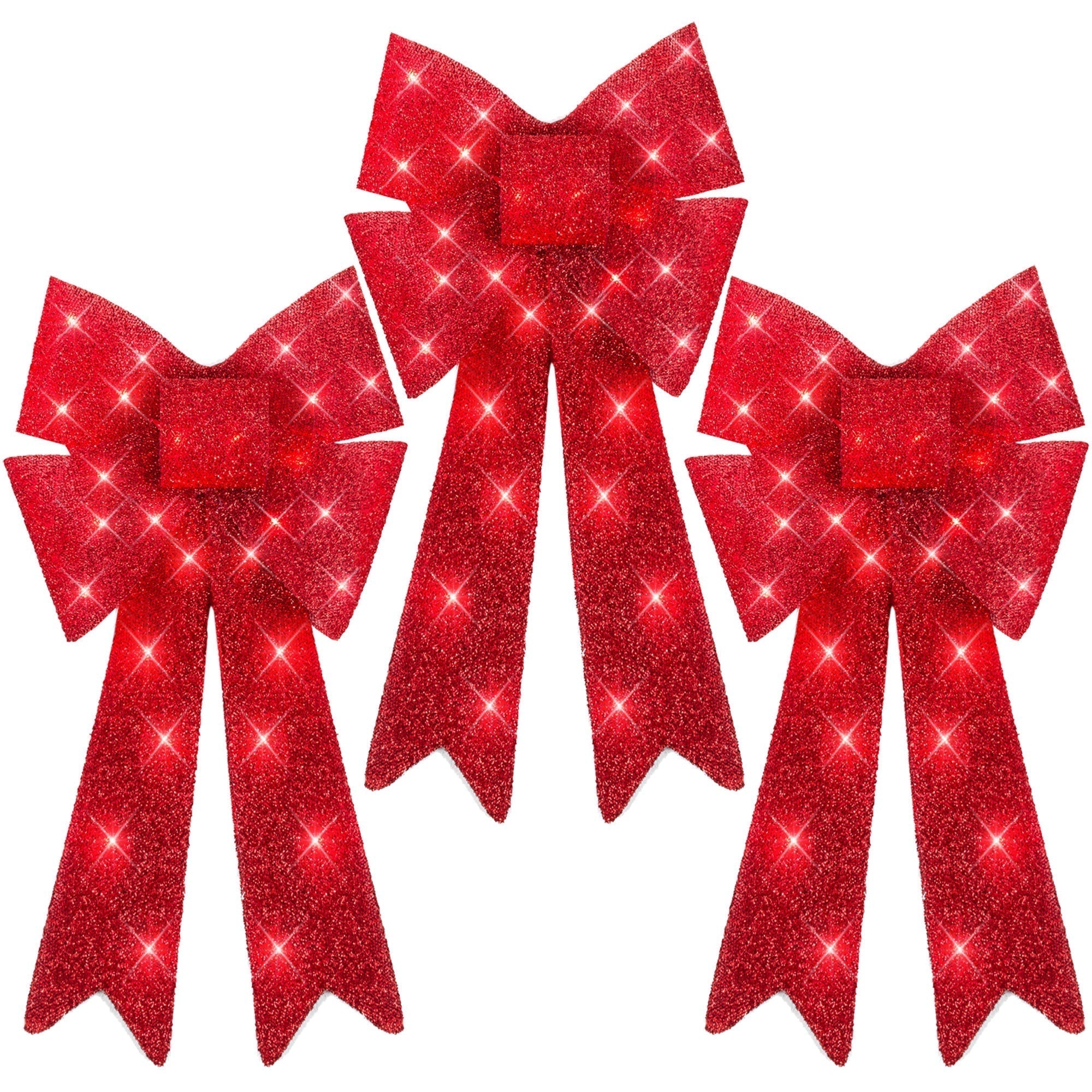 Set of 3 Pre-Lit Christmas Bow Decoration, LED Holiday Decor w/ 8 Functions (49140496662822)