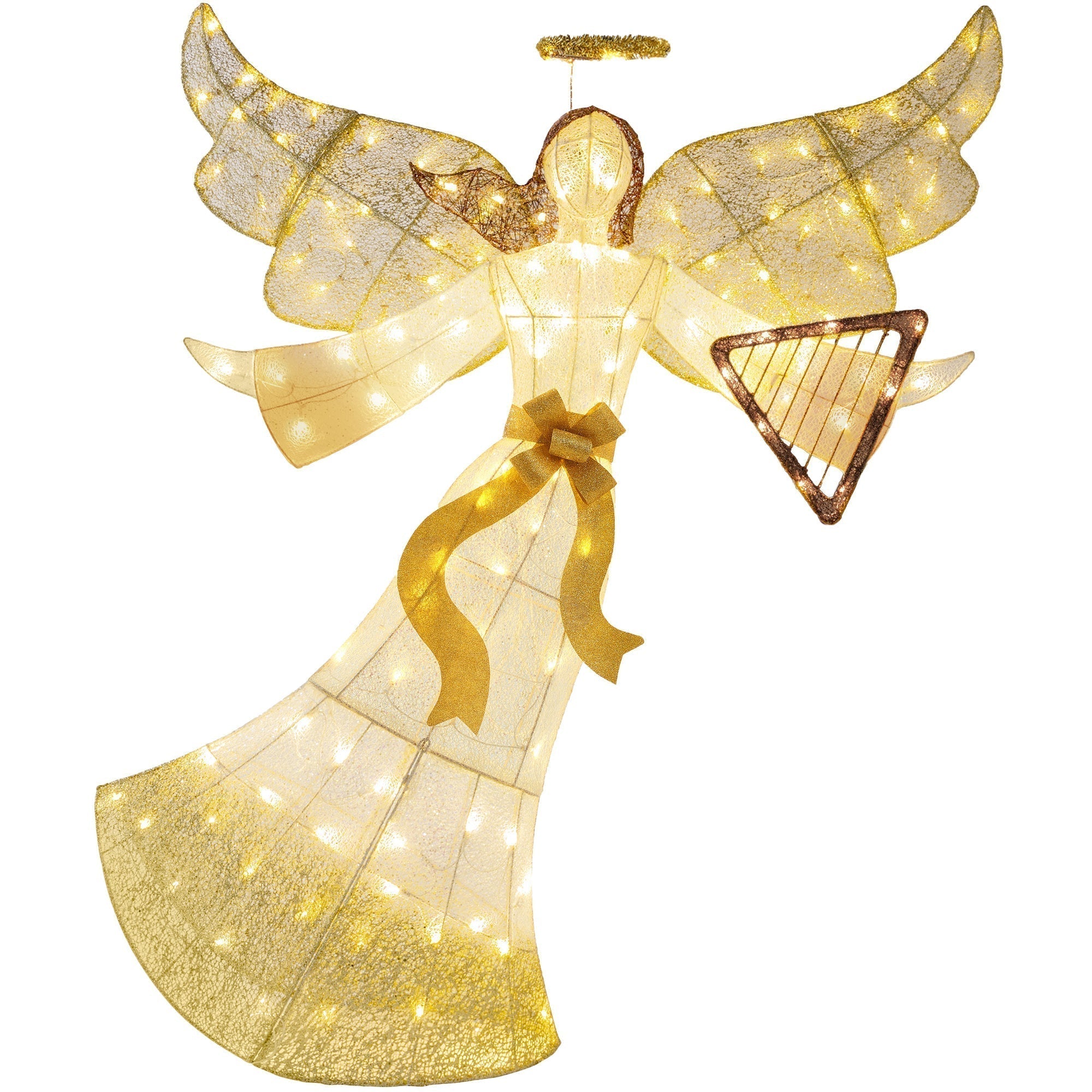 Lighted Outdoor Angel Christmas Decoration w/ 140 Lights, Harp, Stakes - 5ft (49140508590374)