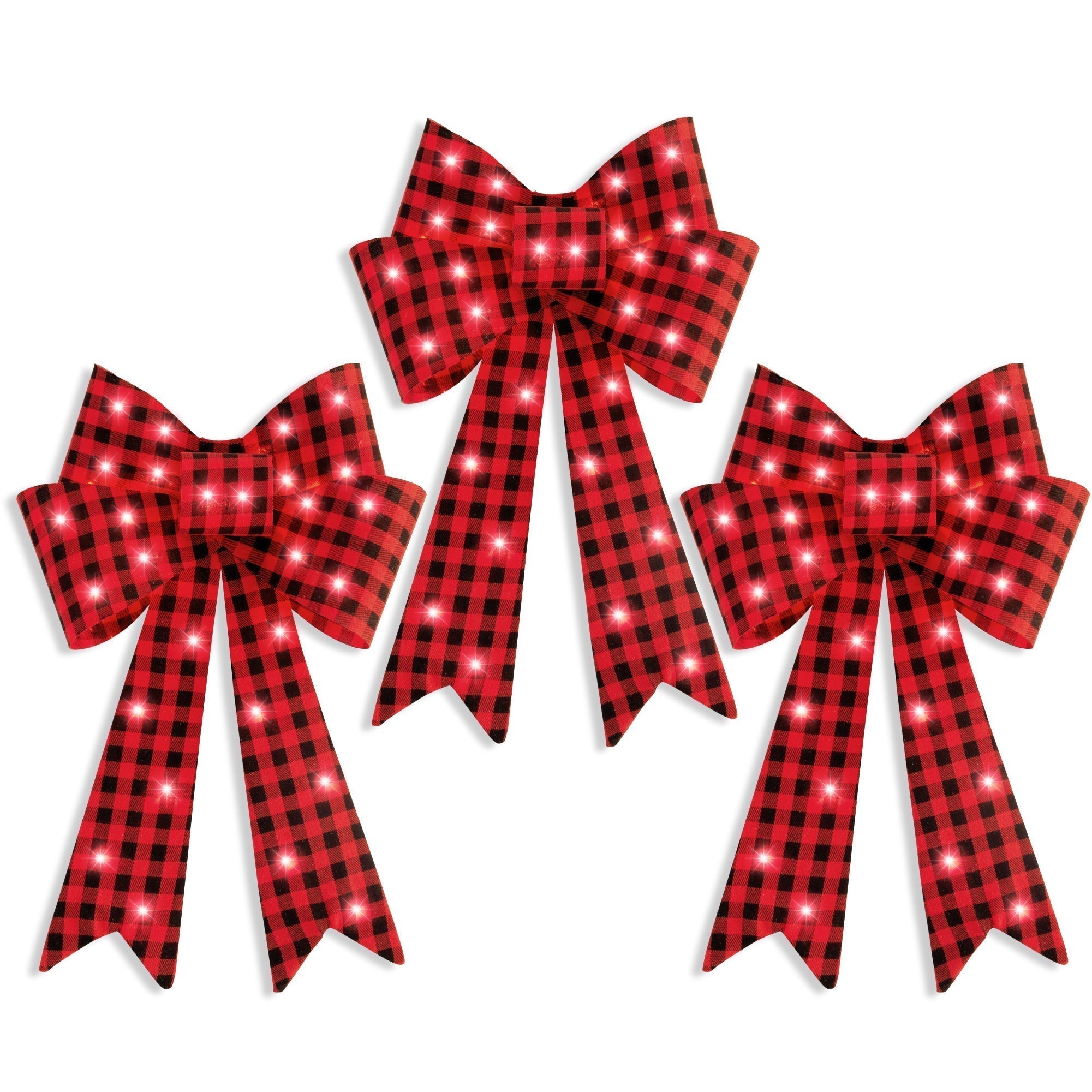 Set of 3 Pre-Lit Christmas Bow Decoration, LED Holiday Decor w/ 8 Functions (49140496892198)