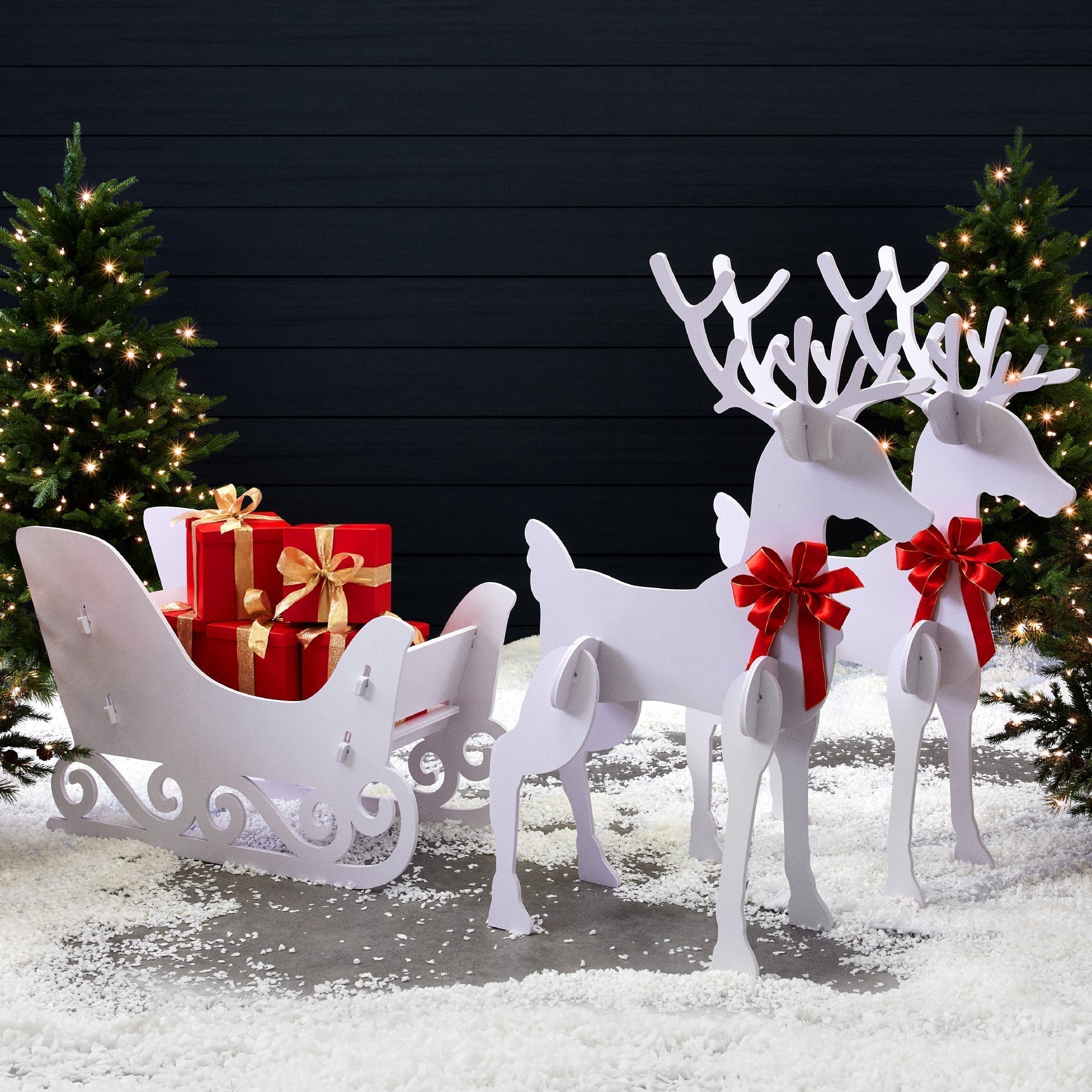 3-Piece Deer & Sleigh Silhouette Set Holiday Yard Decoration w/ Stakes - 4ft (49140511768870)