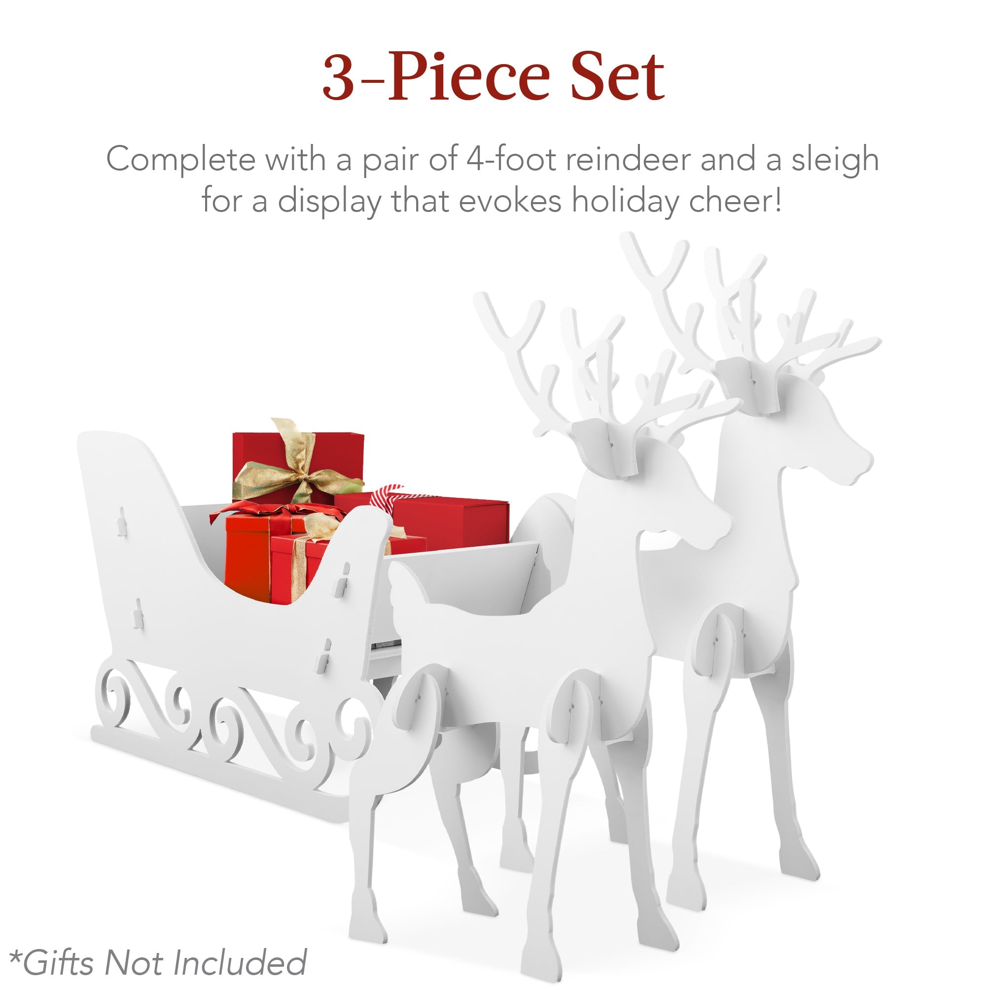 3-Piece Deer & Sleigh Silhouette Set Holiday Yard Decoration w/ Stakes - 4ft (49140511801638)