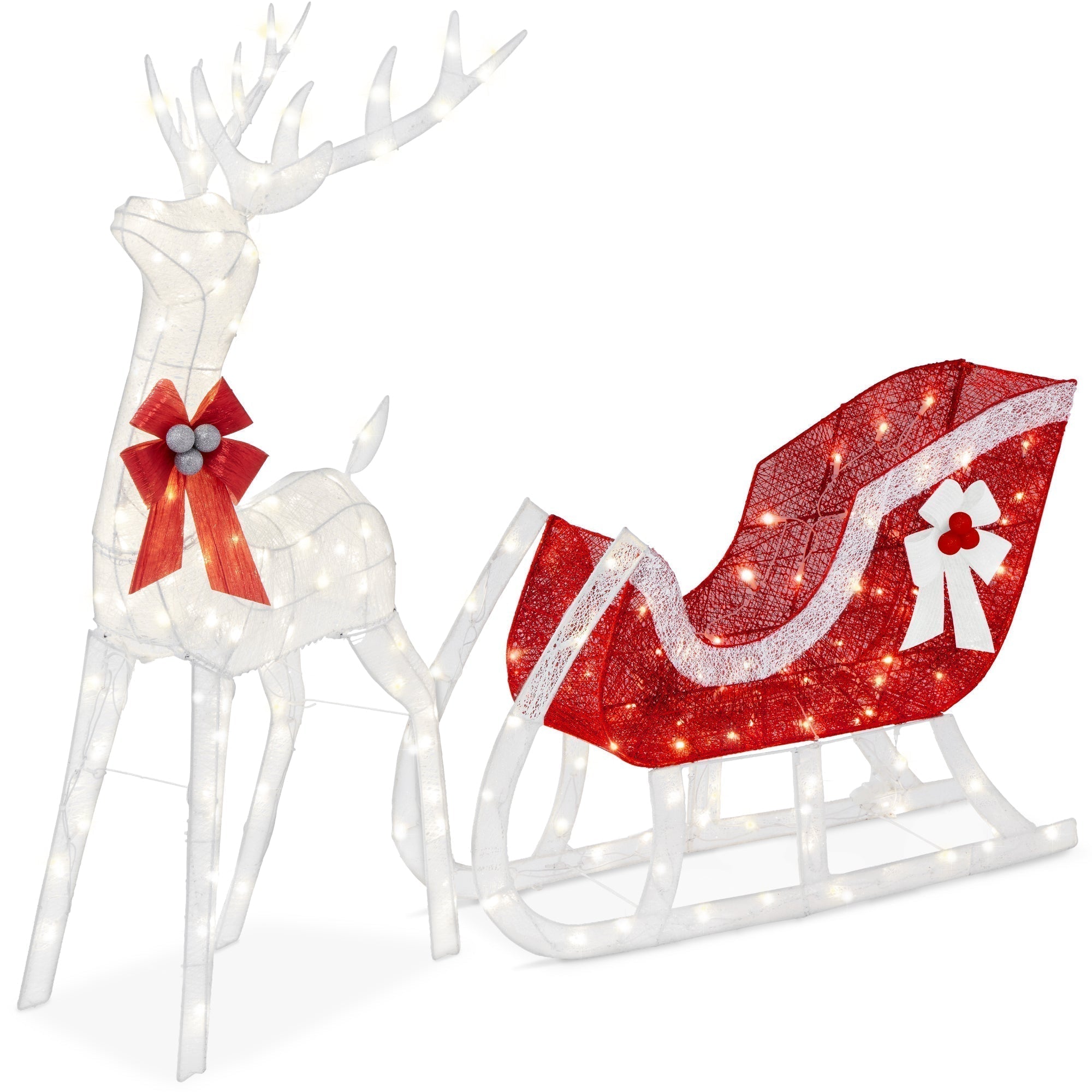 Lighted Christmas Reindeer & Sleigh Outdoor Decor Set w/ LED Lights (49140492173606)