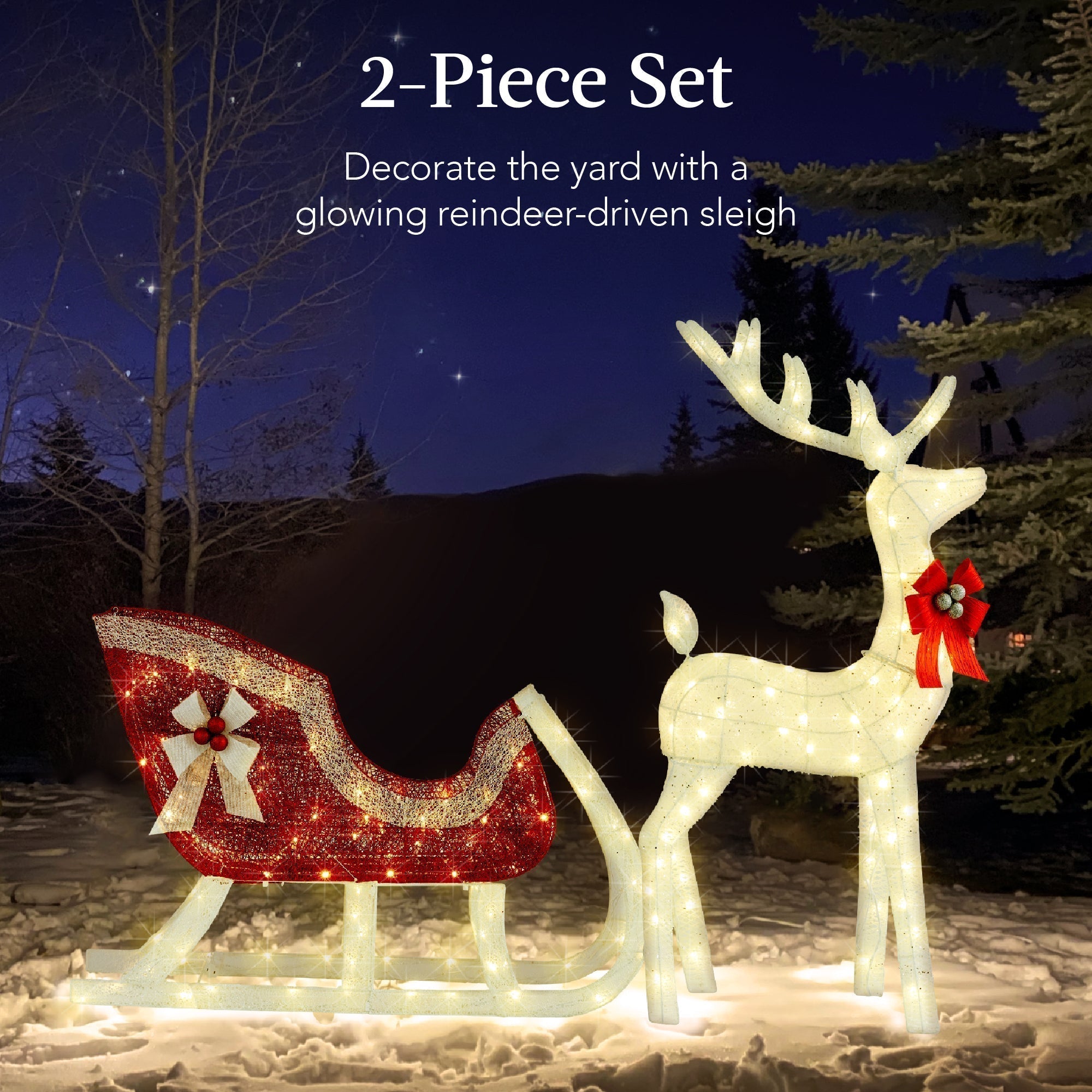 Lighted Christmas Reindeer & Sleigh Outdoor Decor Set w/ LED Lights (49140492206374)