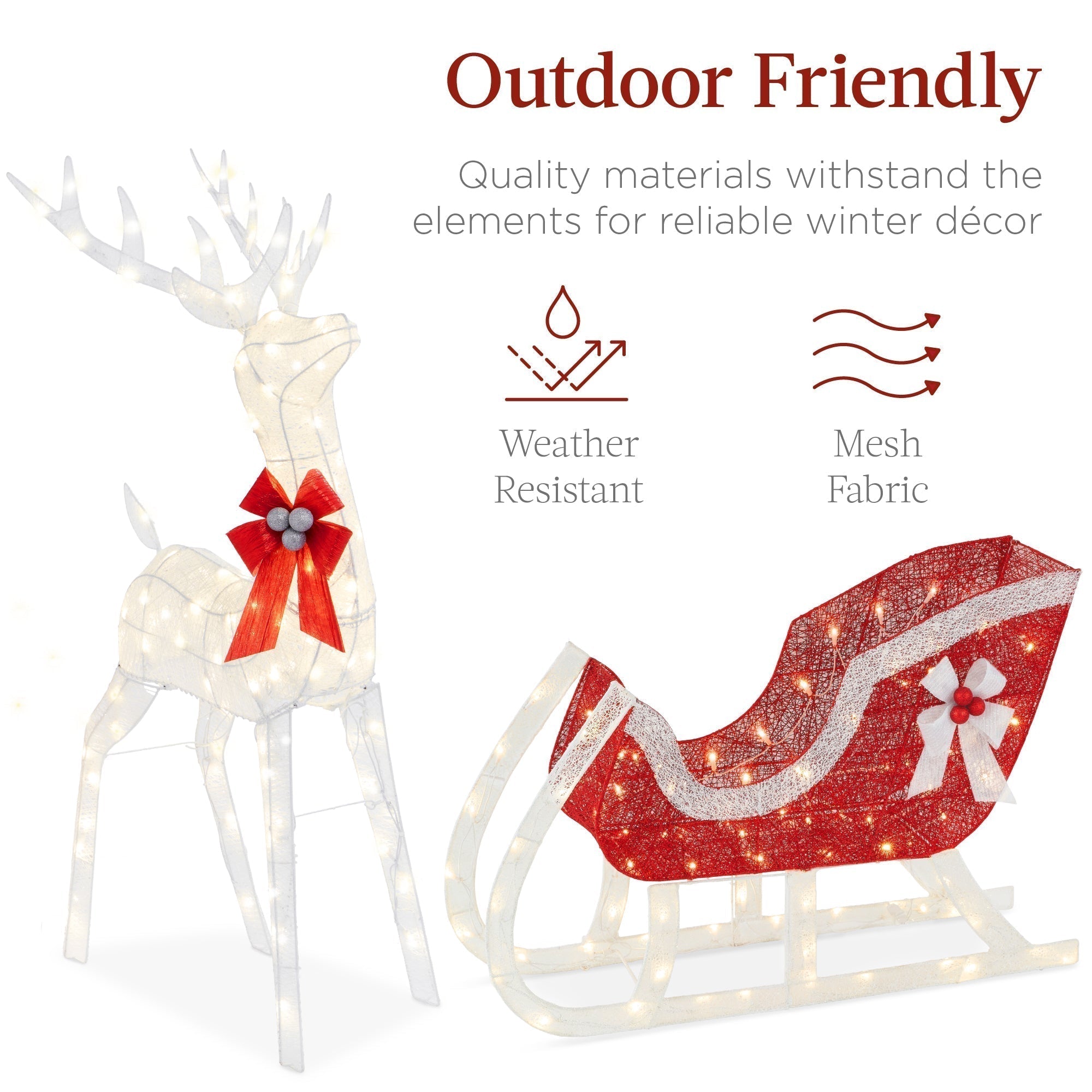 Lighted Christmas Reindeer & Sleigh Outdoor Decor Set w/ LED Lights (49140492304678)