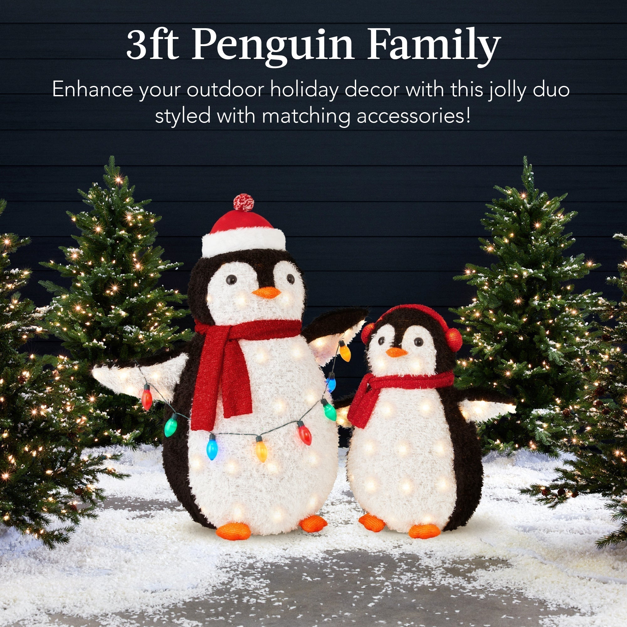 2pc Lighted Pop-Up Penguin Family Christmas Decoration w/ 150 Lights - 3ft (49140543652134)