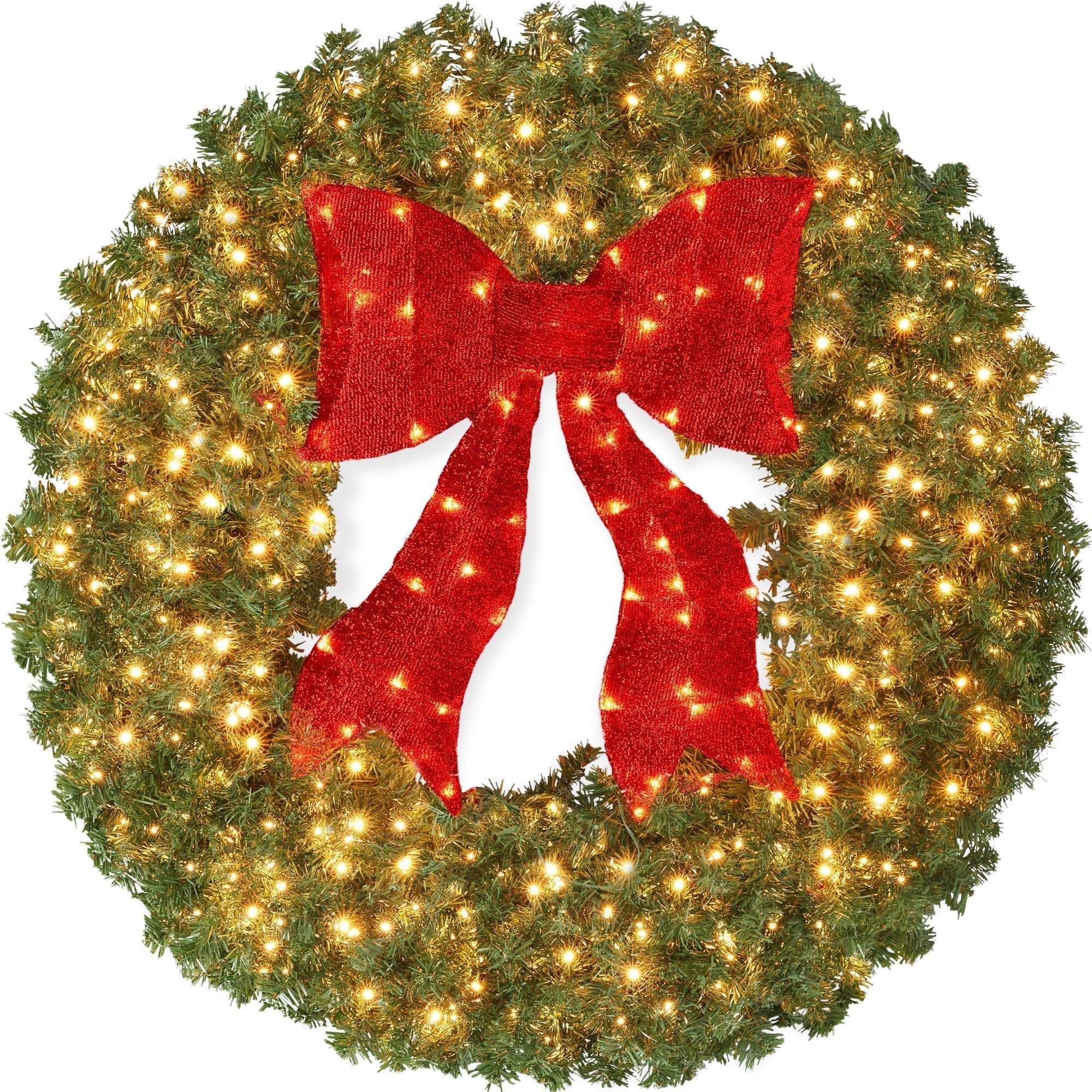 Pre-Lit Artificial Fir Christmas Wreath w/ Red Bow, LED Lights (49140484407590)