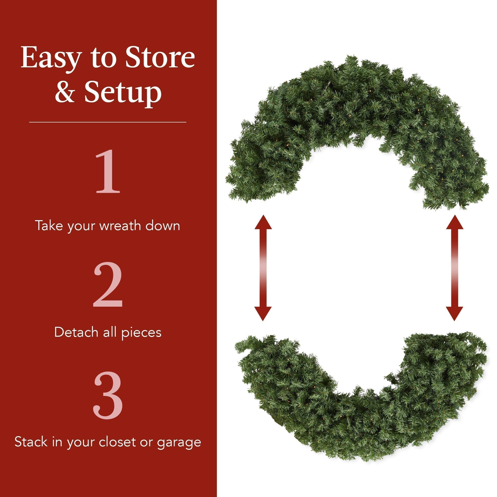 Pre-Lit Artificial Fir Christmas Wreath w/ Red Bow, LED Lights (49140484571430)