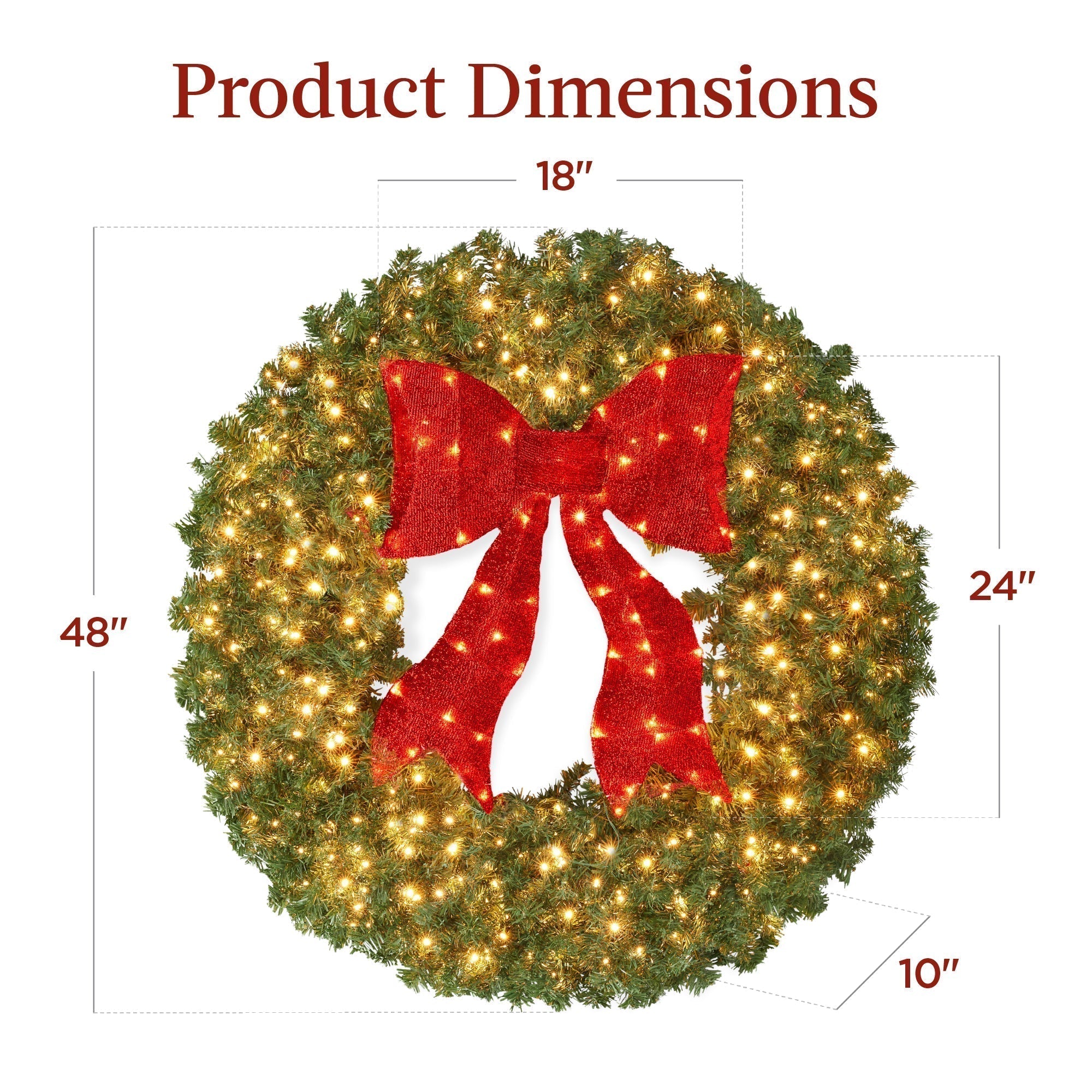 Pre-Lit Artificial Fir Christmas Wreath w/ Red Bow, LED Lights (49140484604198)