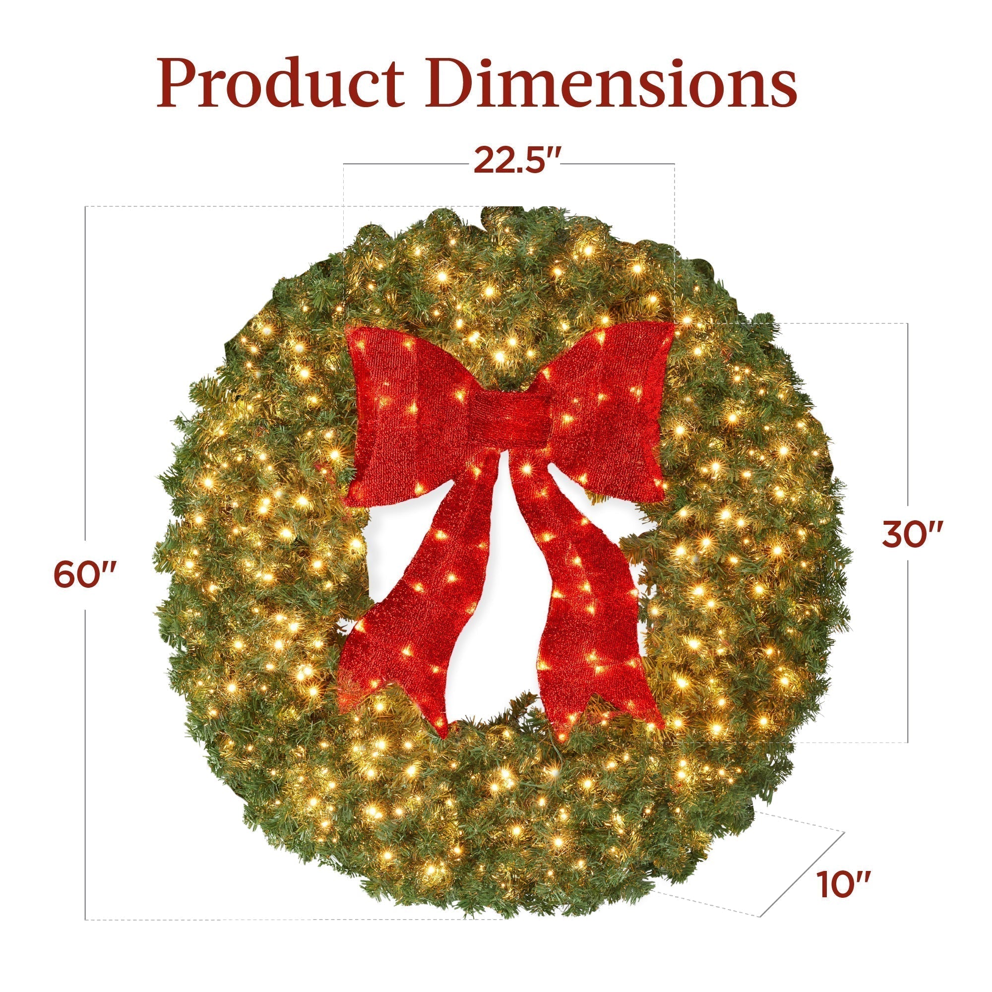 Pre-Lit Artificial Fir Christmas Wreath w/ Red Bow, LED Lights (49140484374822)