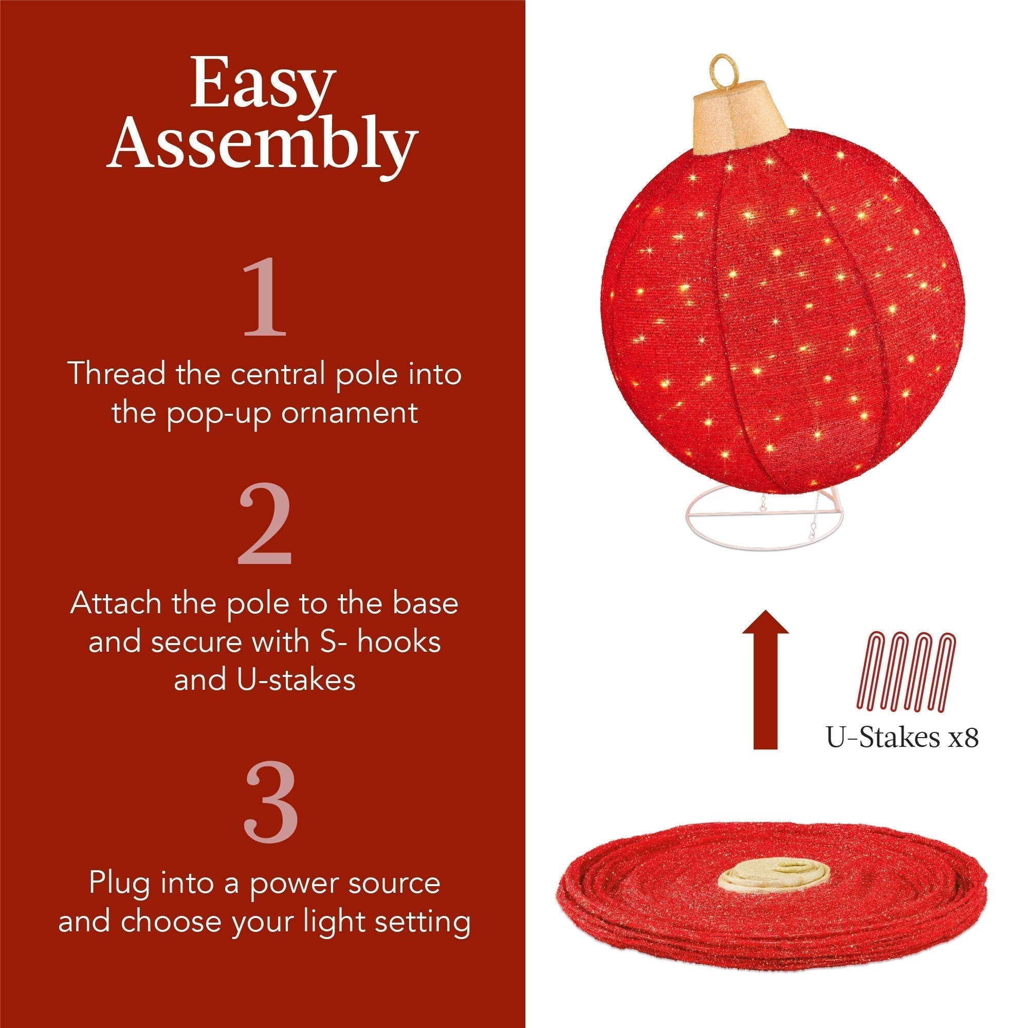 2pc Lighted Pop-Up Christmas Ornaments Decoration w/ 180 LED Lights, Stand (49140528644390)