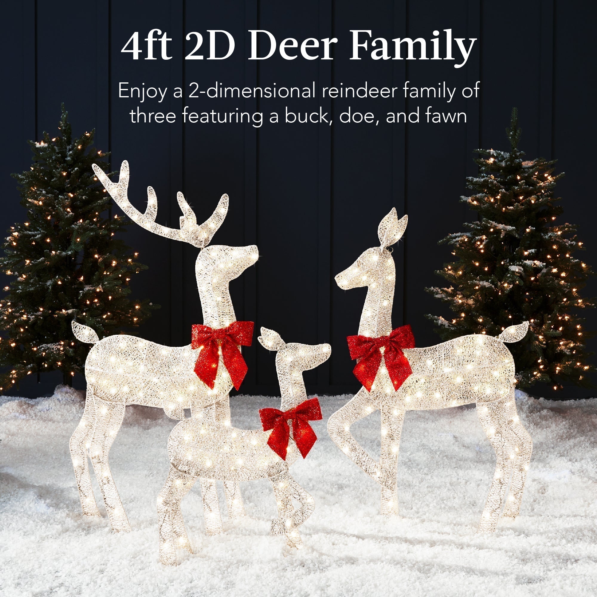 3-Piece Lighted 2D Christmas Deer Set Outdoor Decor w/ 175 LED Lights - 4ft (49140520321318)