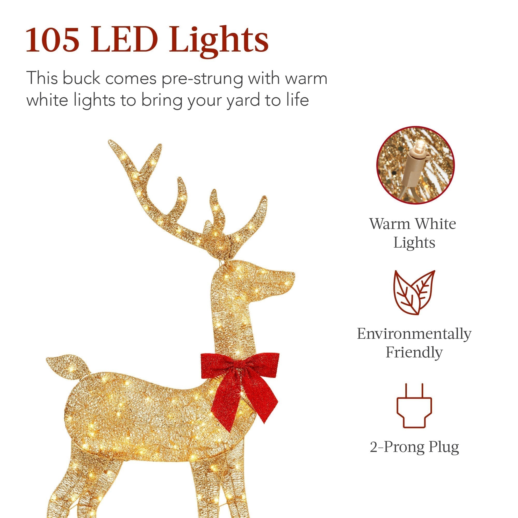 Lighted 2D Christmas Buck Outdoor Decor w/ 105 LED Lights - 5ft (49140535296294)