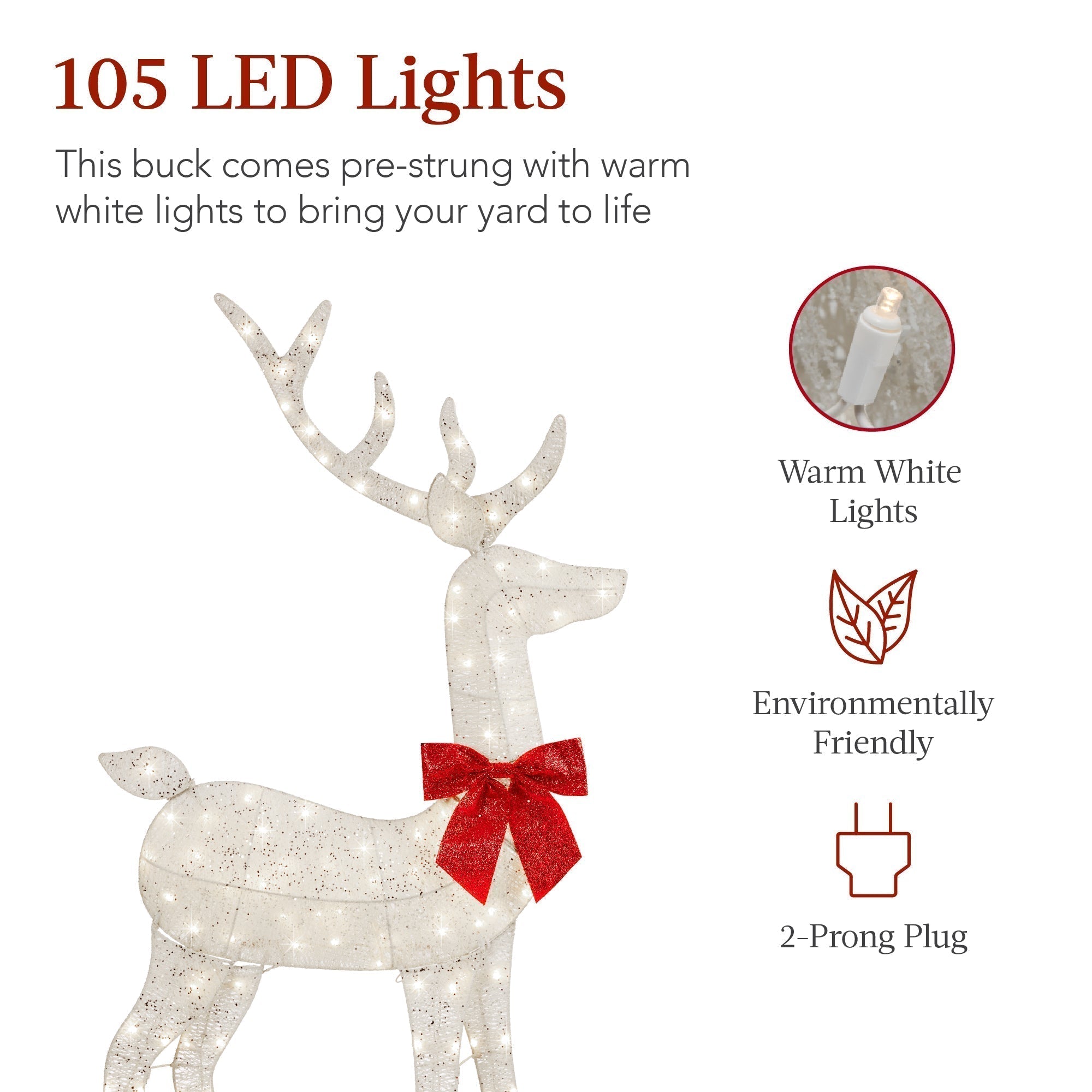 Lighted 2D Christmas Buck Outdoor Decor w/ 105 LED Lights - 5ft (49140535066918)