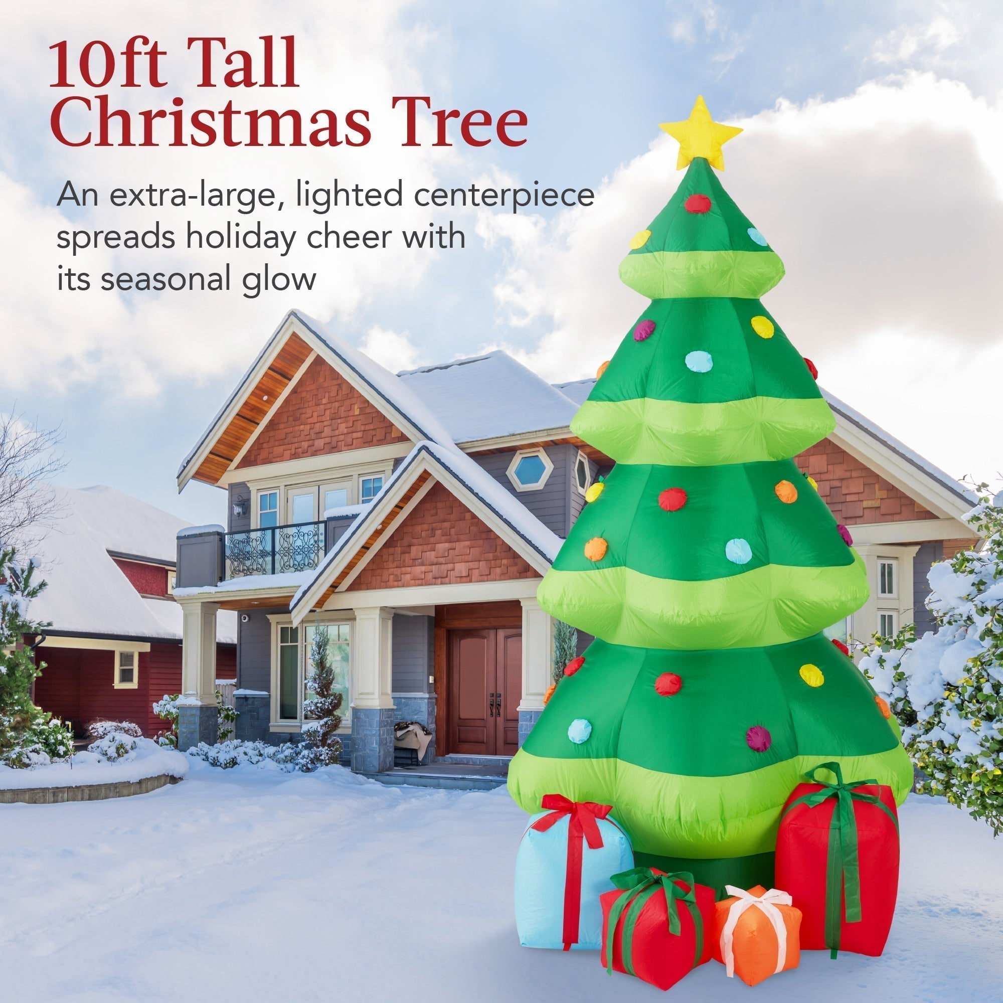 Inflatable Christmas Tree Outdoor Blow Up Decor w/ 10 LED Lights - 10ft (49140536475942)