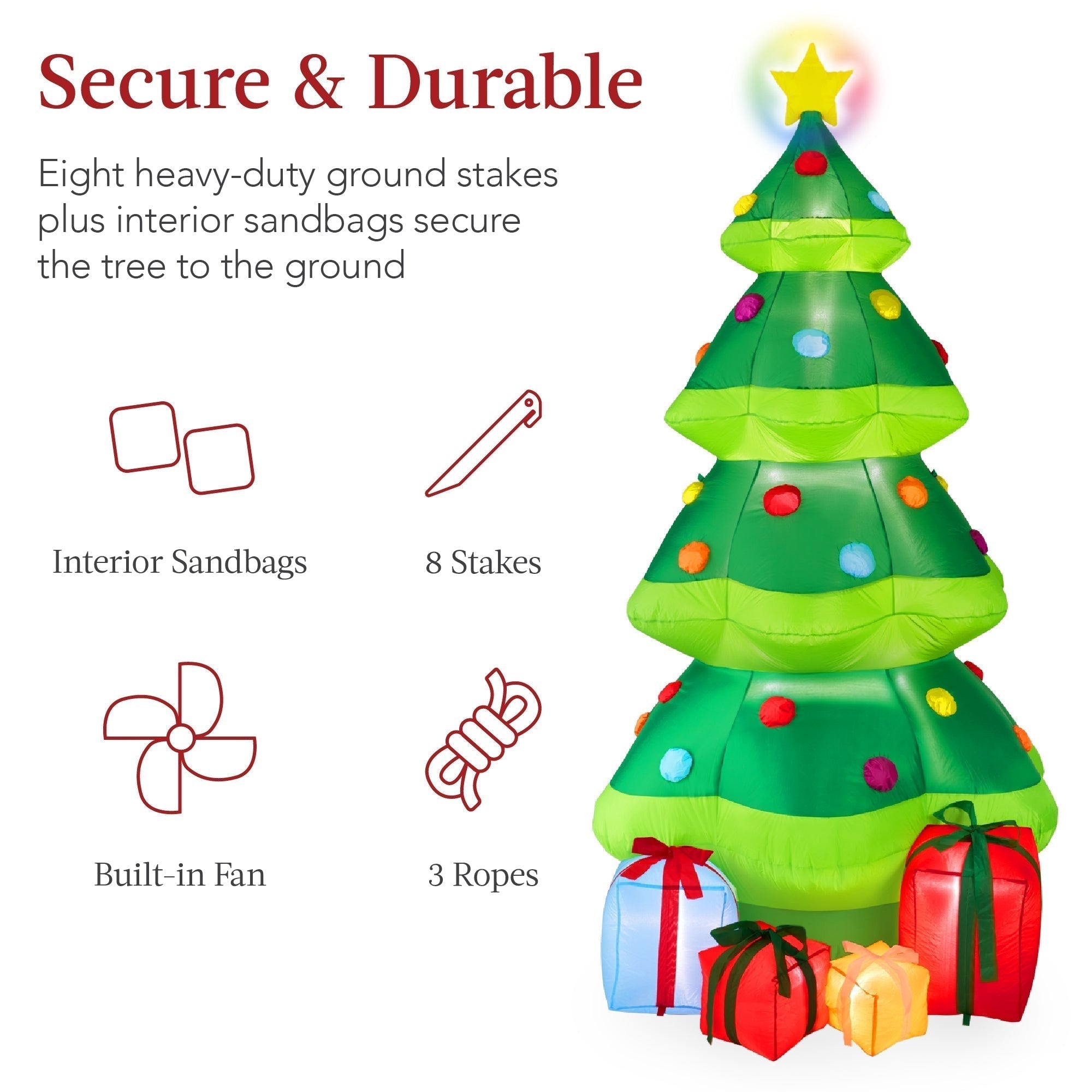 Inflatable Christmas Tree Outdoor Blow Up Decor w/ 10 LED Lights - 10ft (49140536607014)