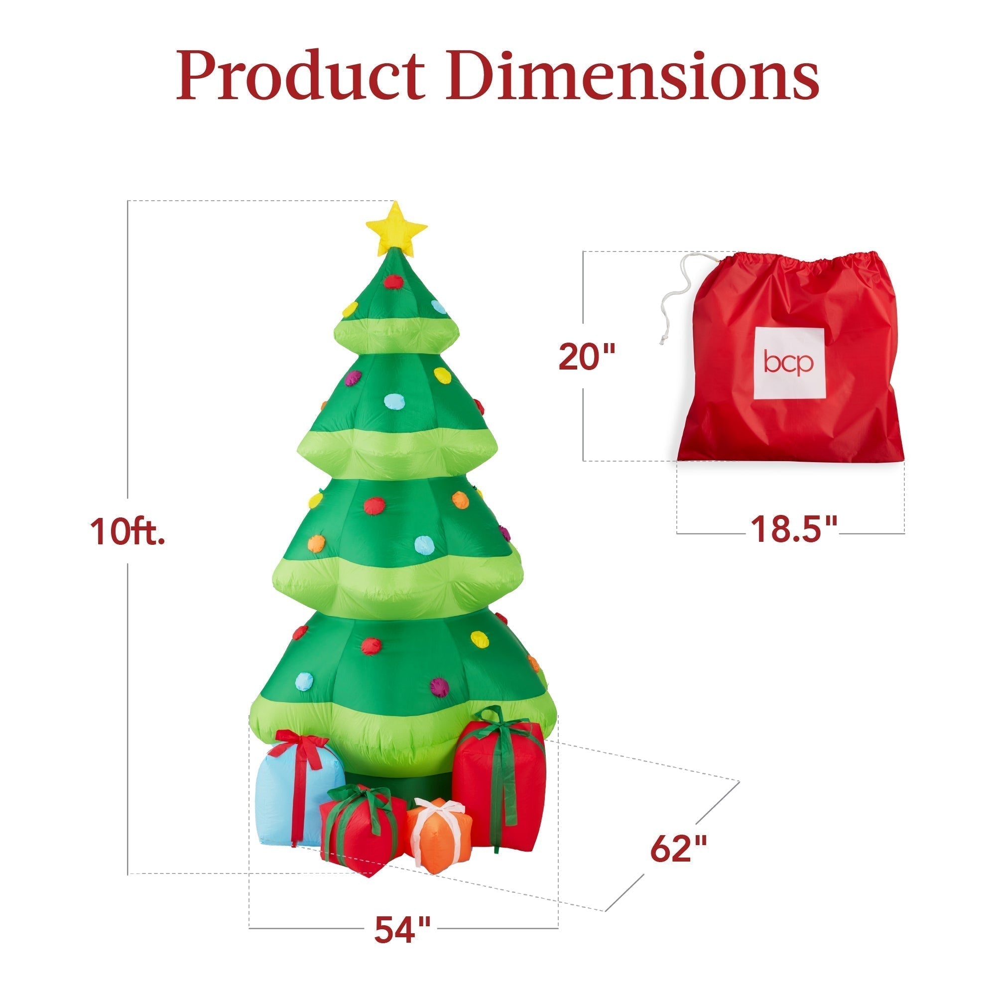 Inflatable Christmas Tree Outdoor Blow Up Decor w/ 10 LED Lights - 10ft (49140536639782)