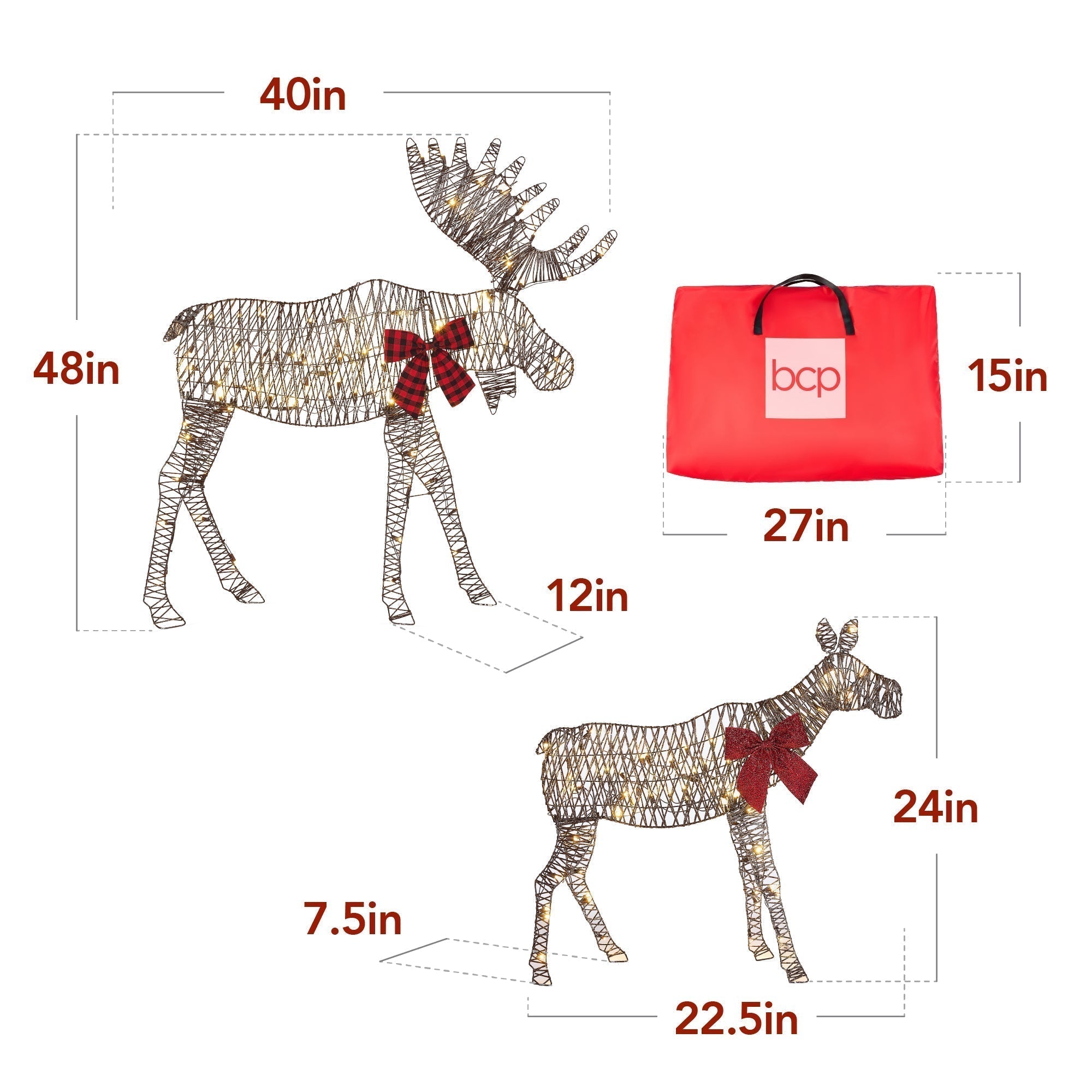 2-Piece Lighted 2D Christmas Moose Set Outdoor Decor w/ 125 LED Lights - 4ft (49140566130982)