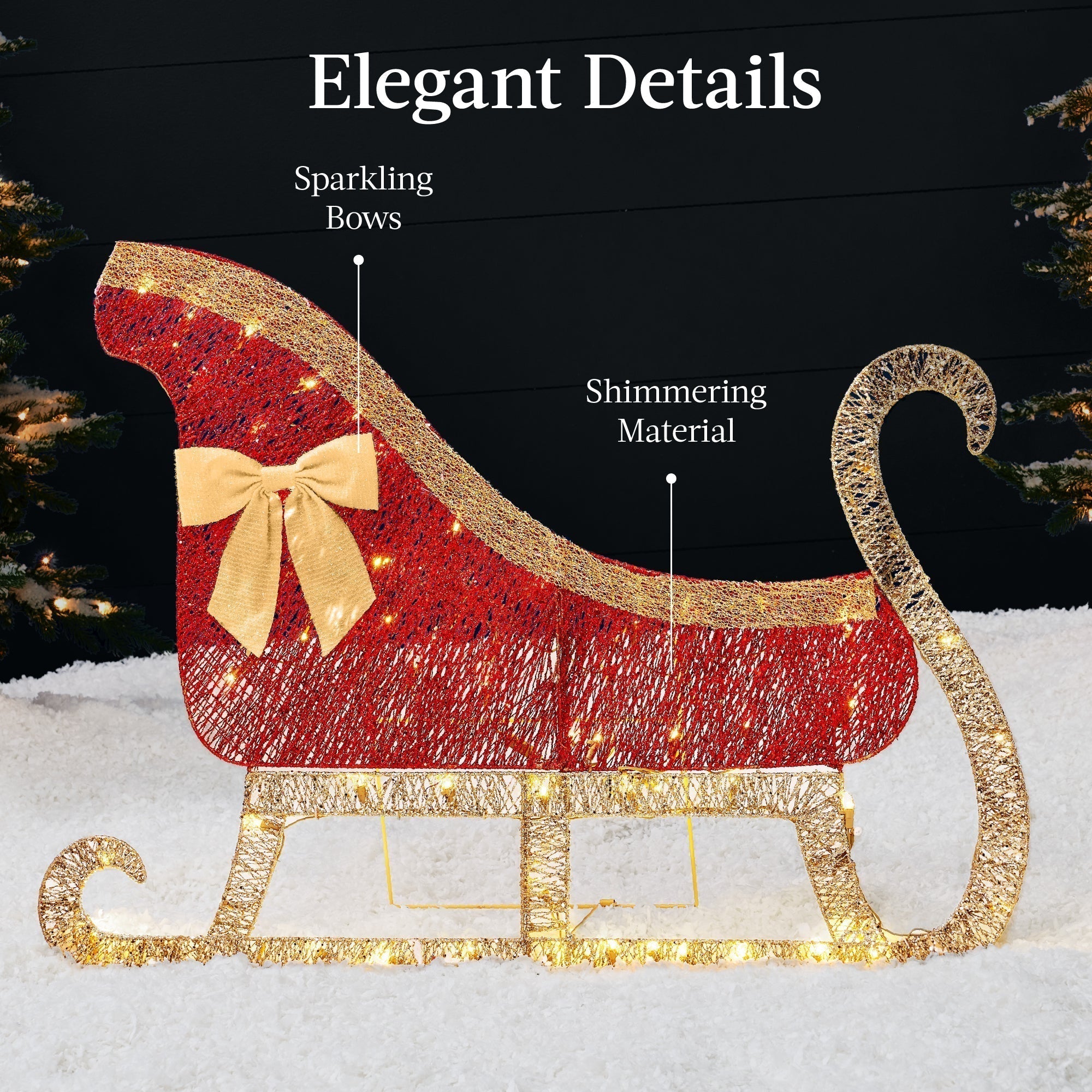 Lighted 2D Outdoor Christmas Reindeer & Sleigh Set w/ Warm White LED Lights (49140573765926)