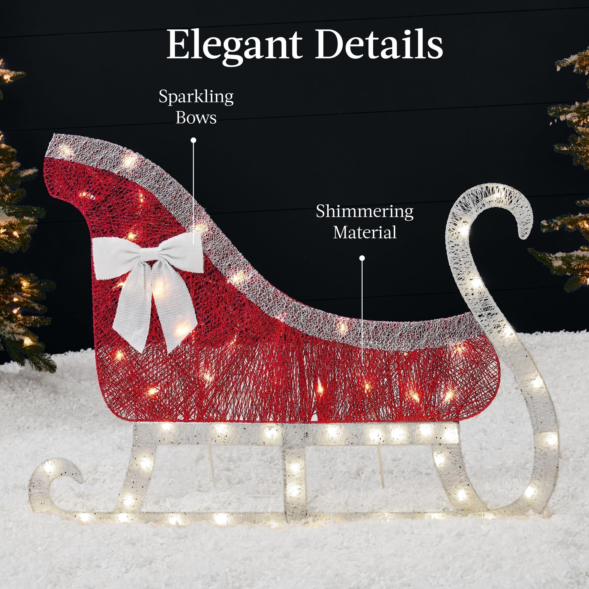 Lighted 2D Outdoor Christmas Reindeer & Sleigh Set w/ Warm White LED Lights (49140574290214)