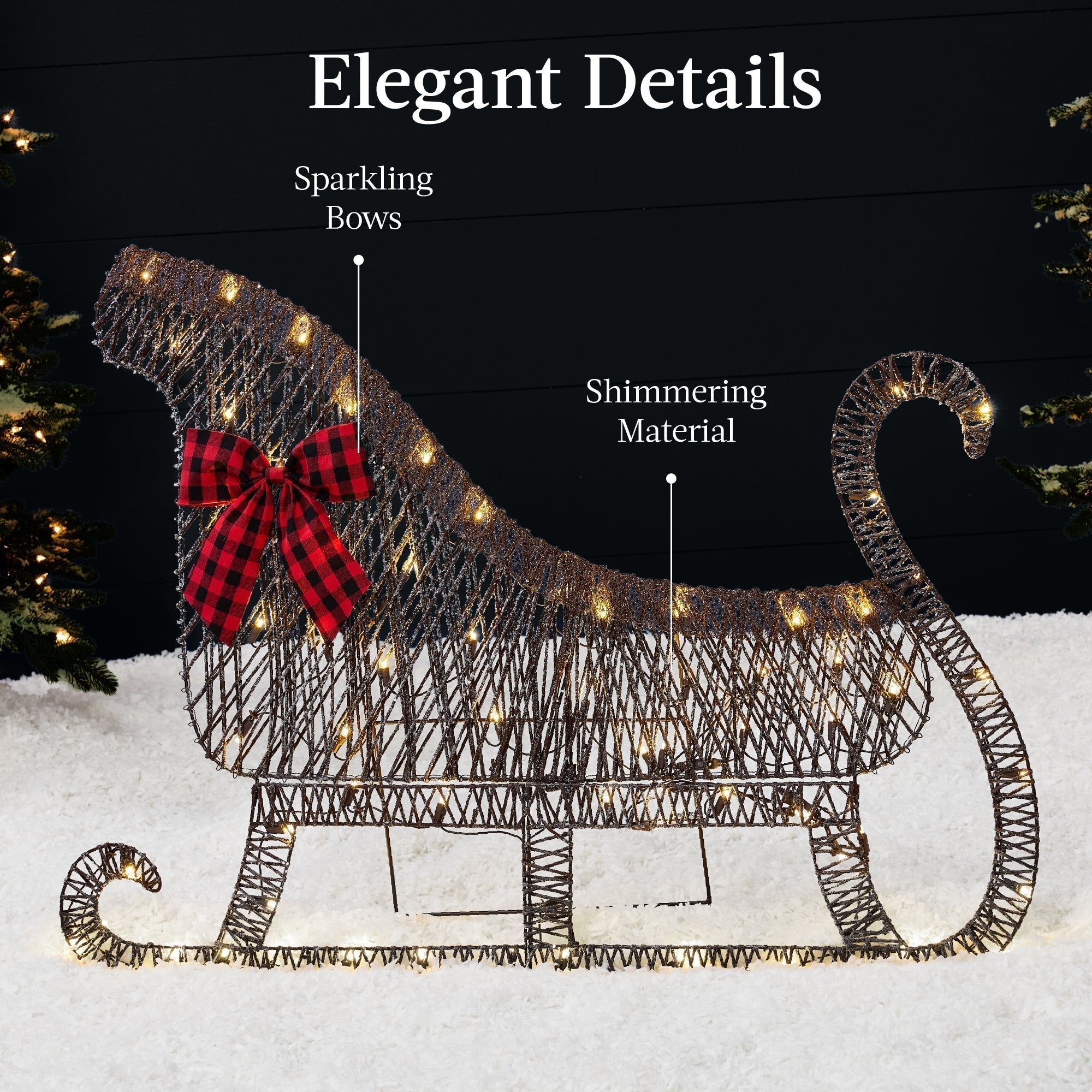 Lighted 2D Outdoor Christmas Reindeer & Sleigh Set w/ Warm White LED Lights (49140574060838)