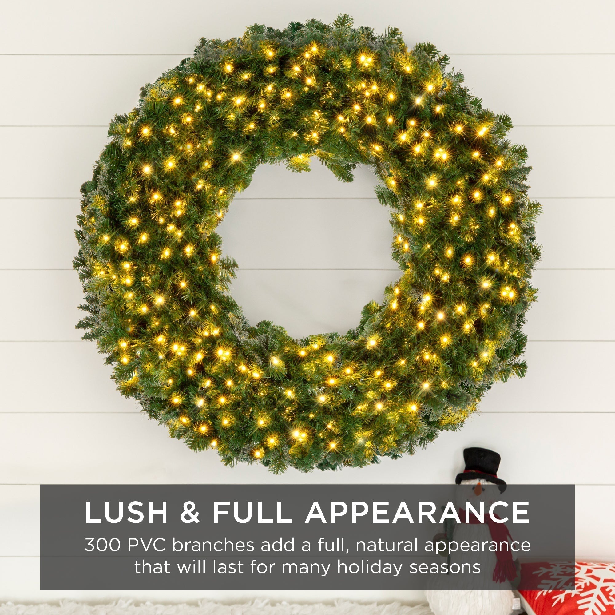 Pre-Lit Artificial Fir Christmas Wreath w/ LED Lights, Plug-In, PVC Tips (49140481294630)