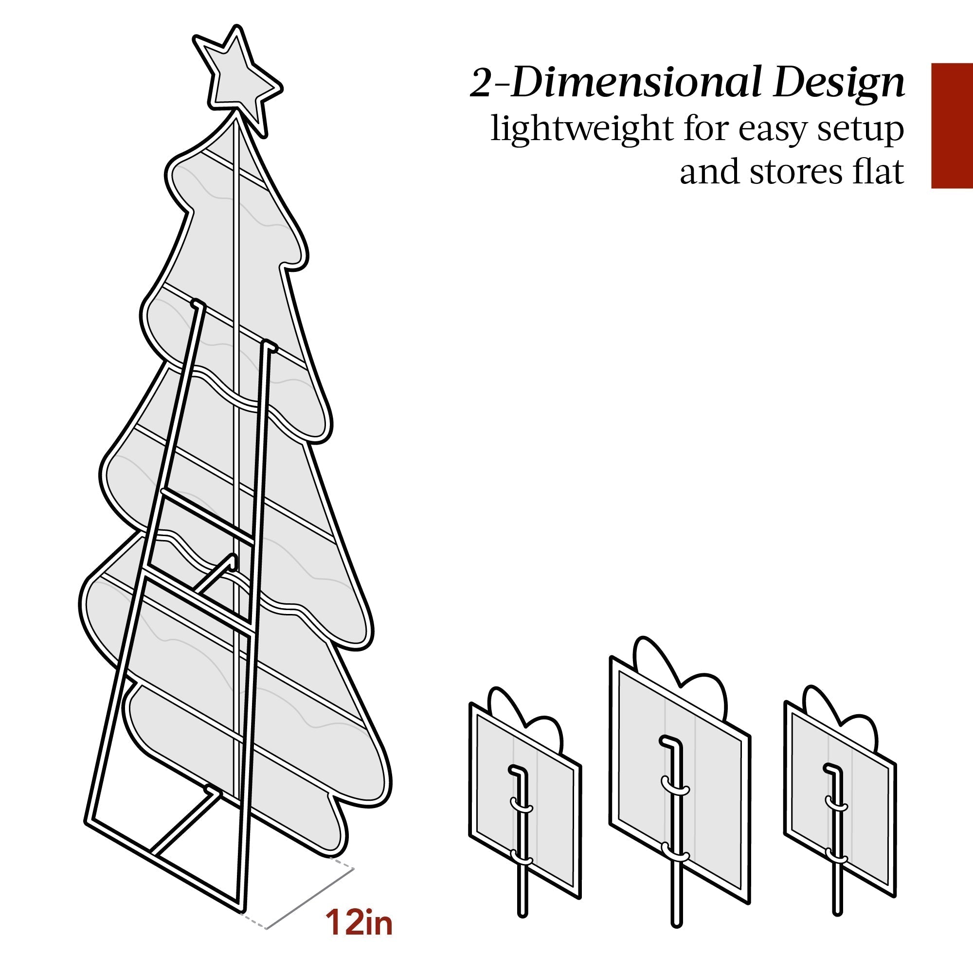 6ft Lighted 2D Christmas Tree Outdoor Decor w/ 170 LED Lights, 3 Gift Boxes (49140581007654)