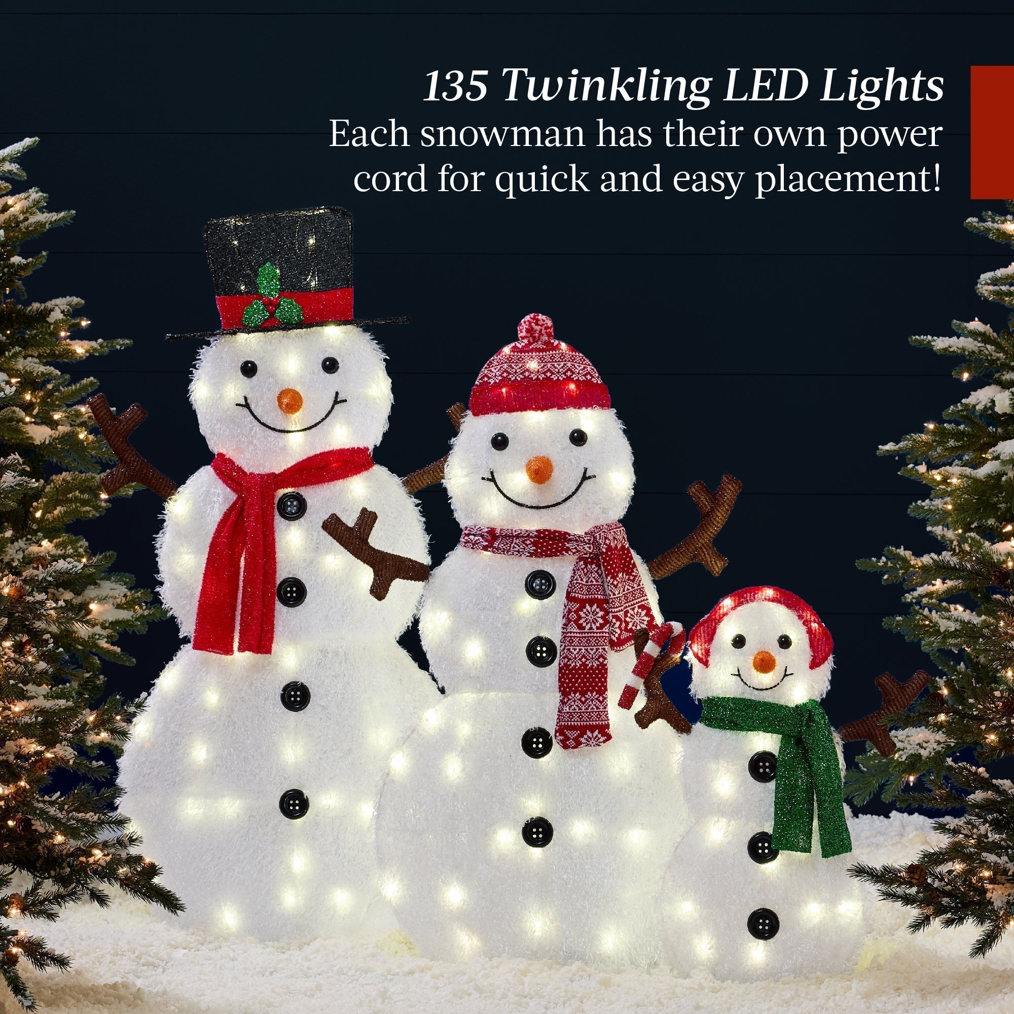 2D Lighted Snowman Family Set Outdoor Yard Decor w/ Twinkling LED Lights (49140555677990)