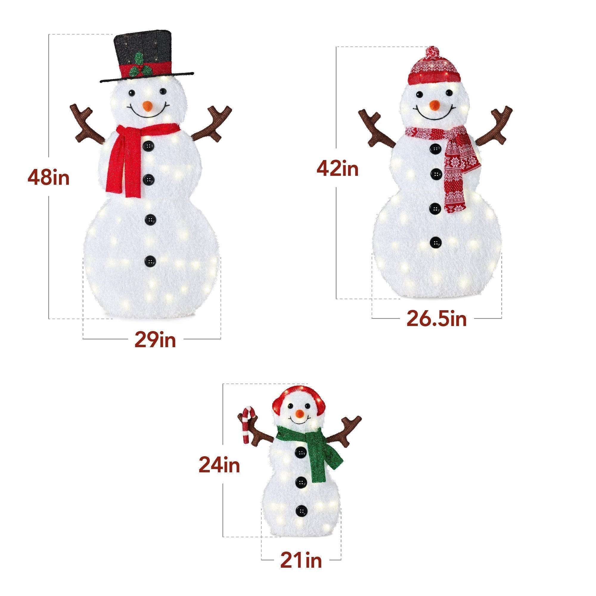 2D Lighted Snowman Family Set Outdoor Yard Decor w/ Twinkling LED Lights (49140555809062)