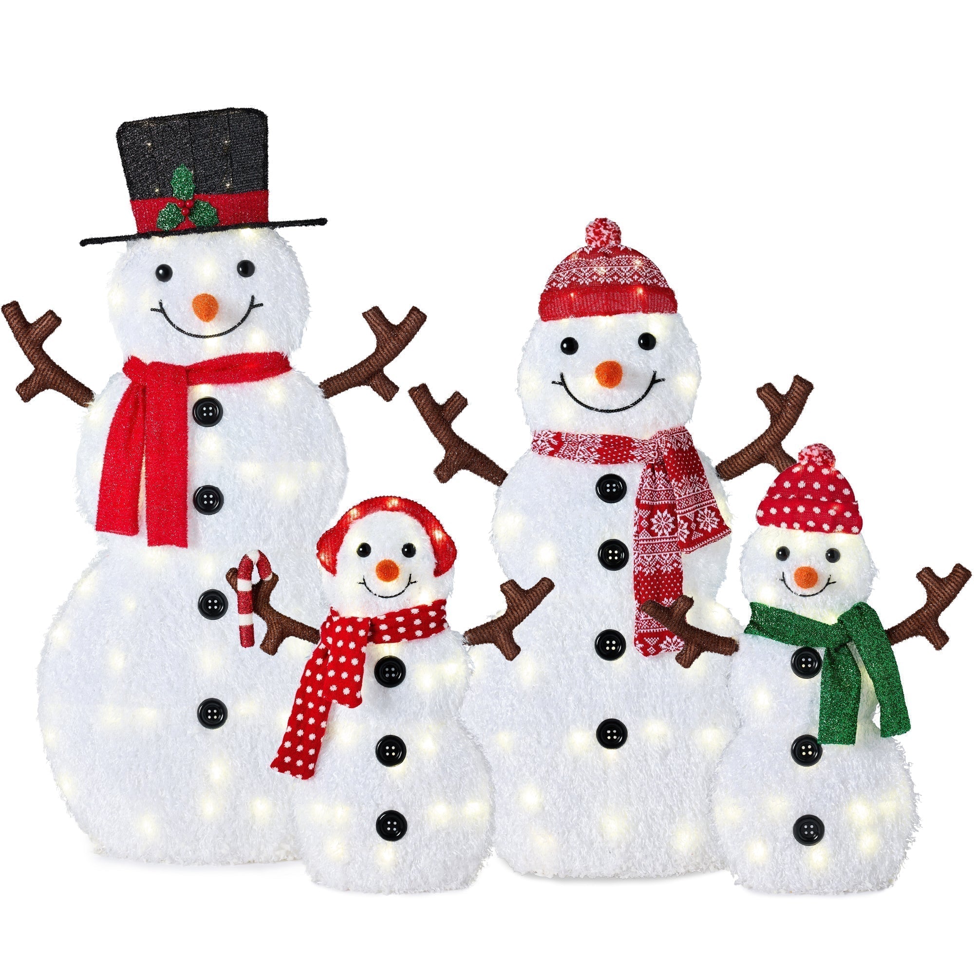 2D Lighted Snowman Family Set Outdoor Yard Decor w/ Twinkling LED Lights (49140555841830)