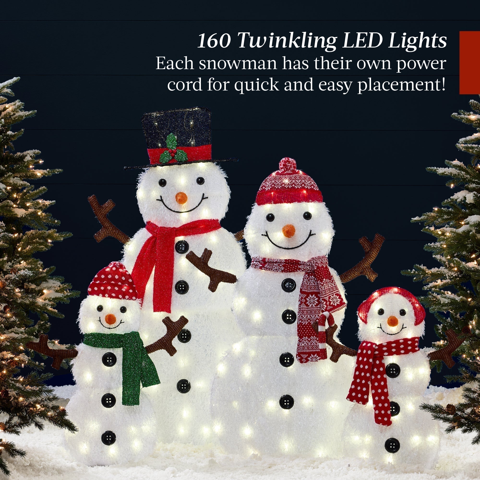 2D Lighted Snowman Family Set Outdoor Yard Decor w/ Twinkling LED Lights (49140555940134)