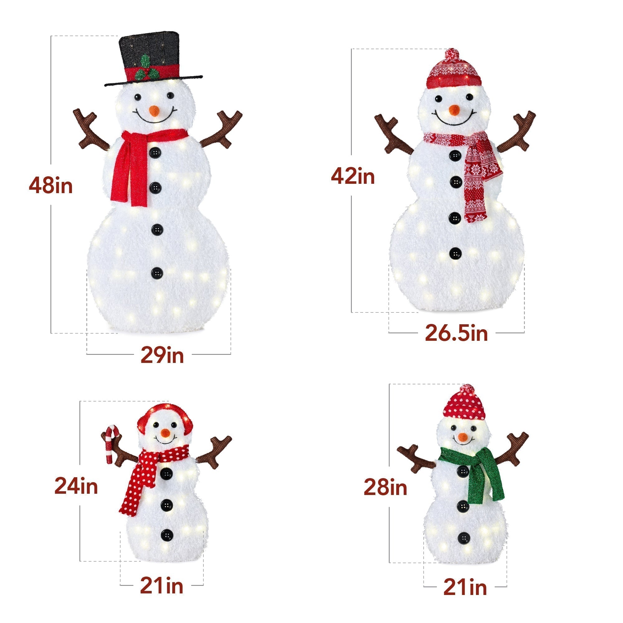 2D Lighted Snowman Family Set Outdoor Yard Decor w/ Twinkling LED Lights (49140556071206)