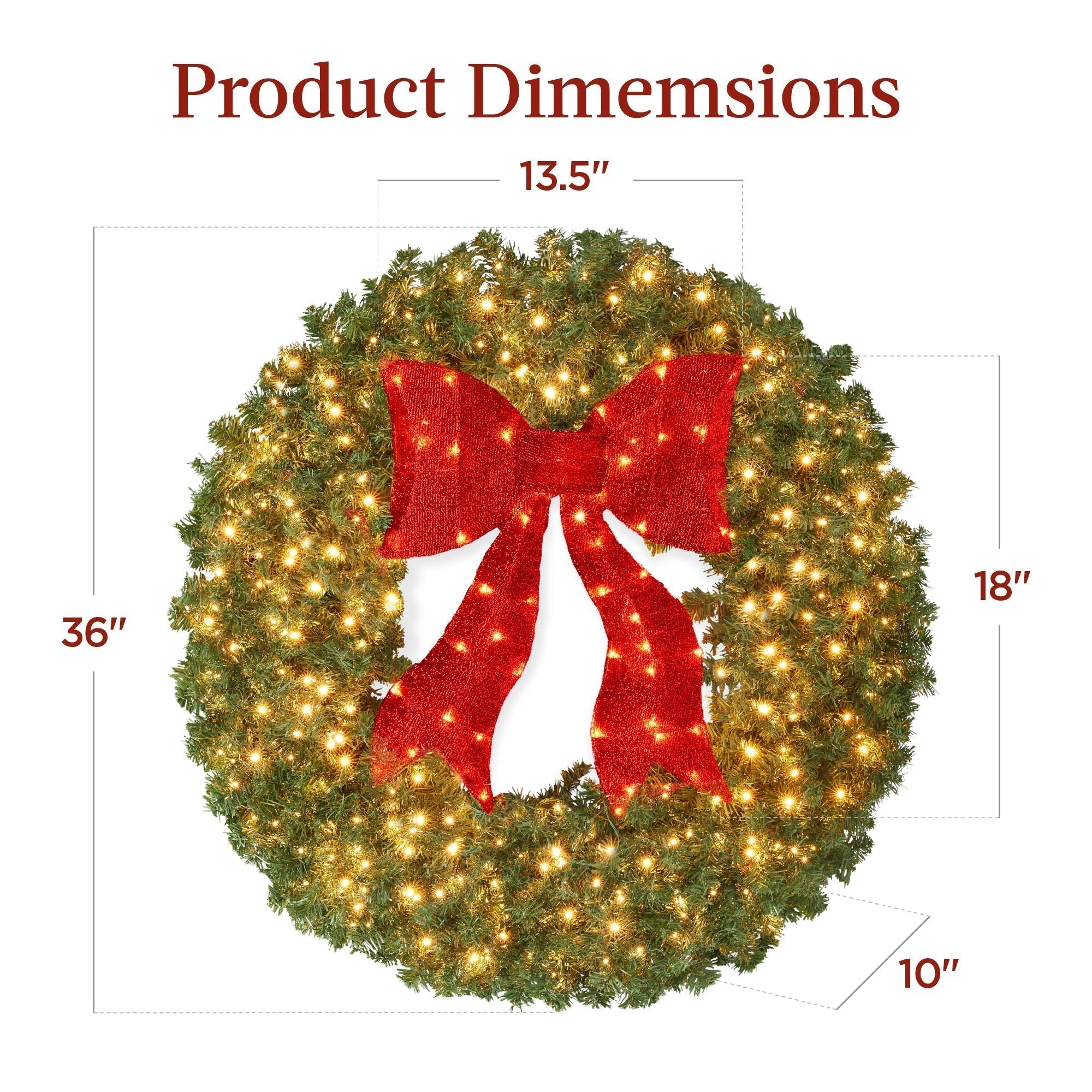 Pre-Lit Artificial Fir Christmas Wreath w/ Red Bow, LED Lights (49140484800806)