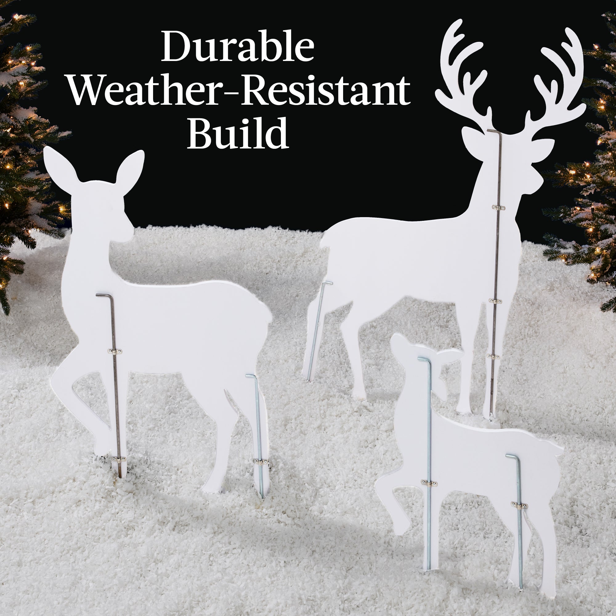 3-Piece 2D Deer Family Silhouette Yard Decoration w/ Buck, Doe, Fawn - 46in (49140568523046)